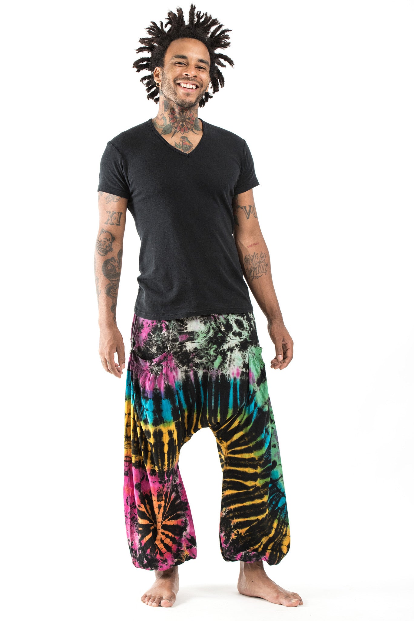 Tie Dye Cotton Men Harem Pants in Festival Black