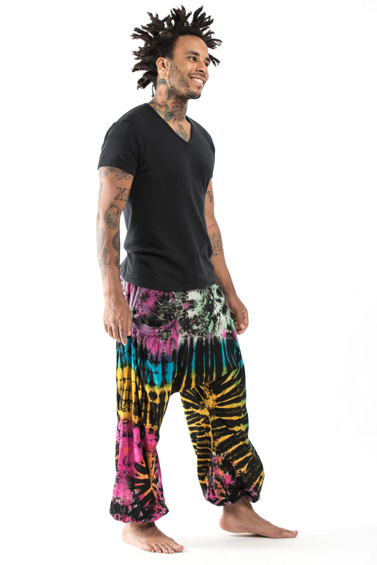 Tie Dye Cotton Men Harem Pants in Festival Black