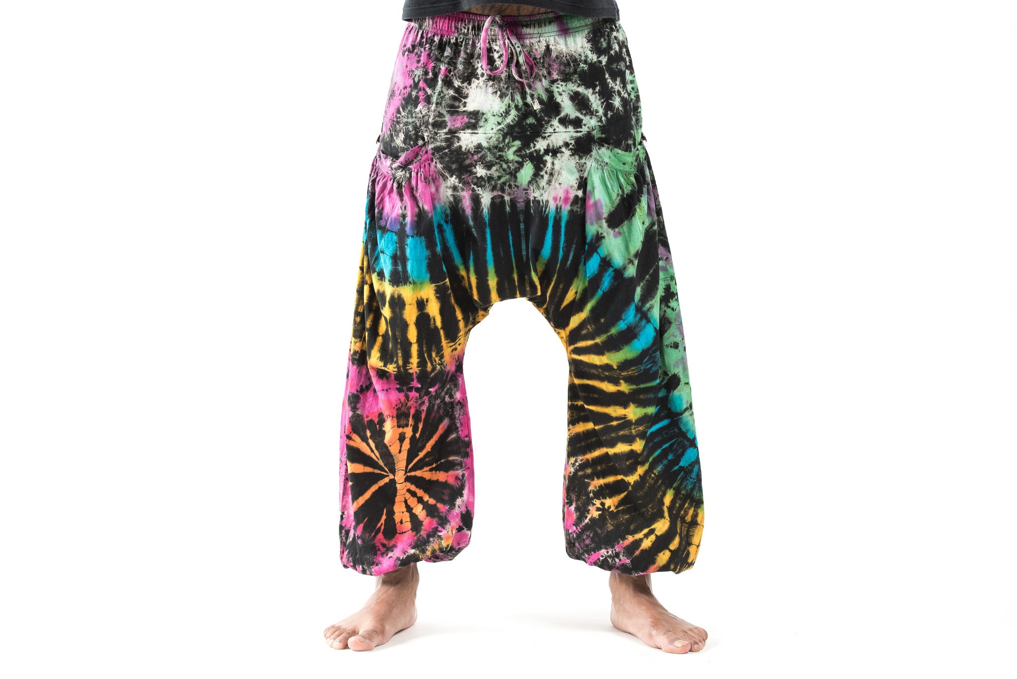Tie Dye Cotton Men Harem Pants in Festival Black