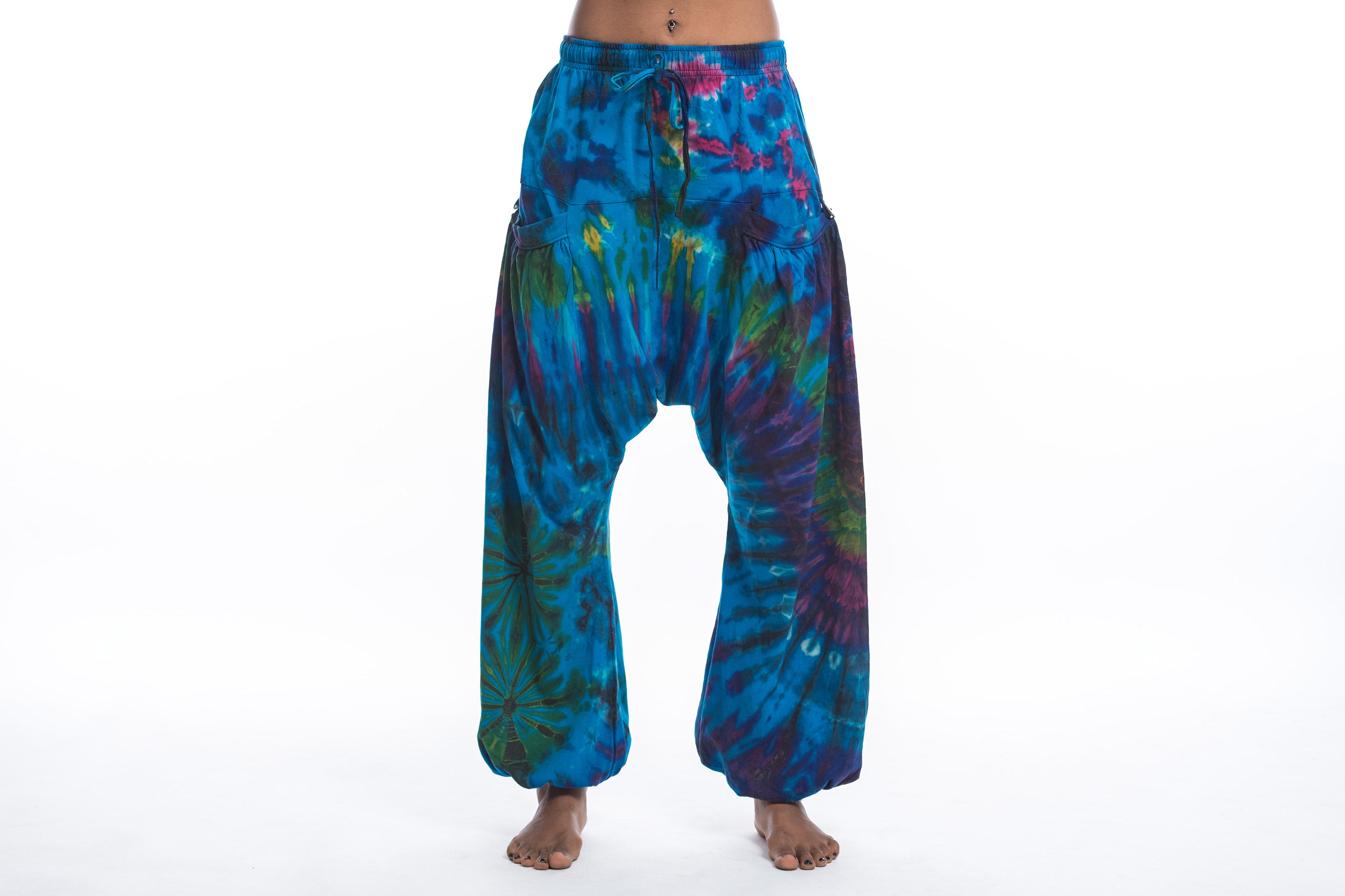 Tie Dye Cotton Women Harem Pants in Ocean Blue