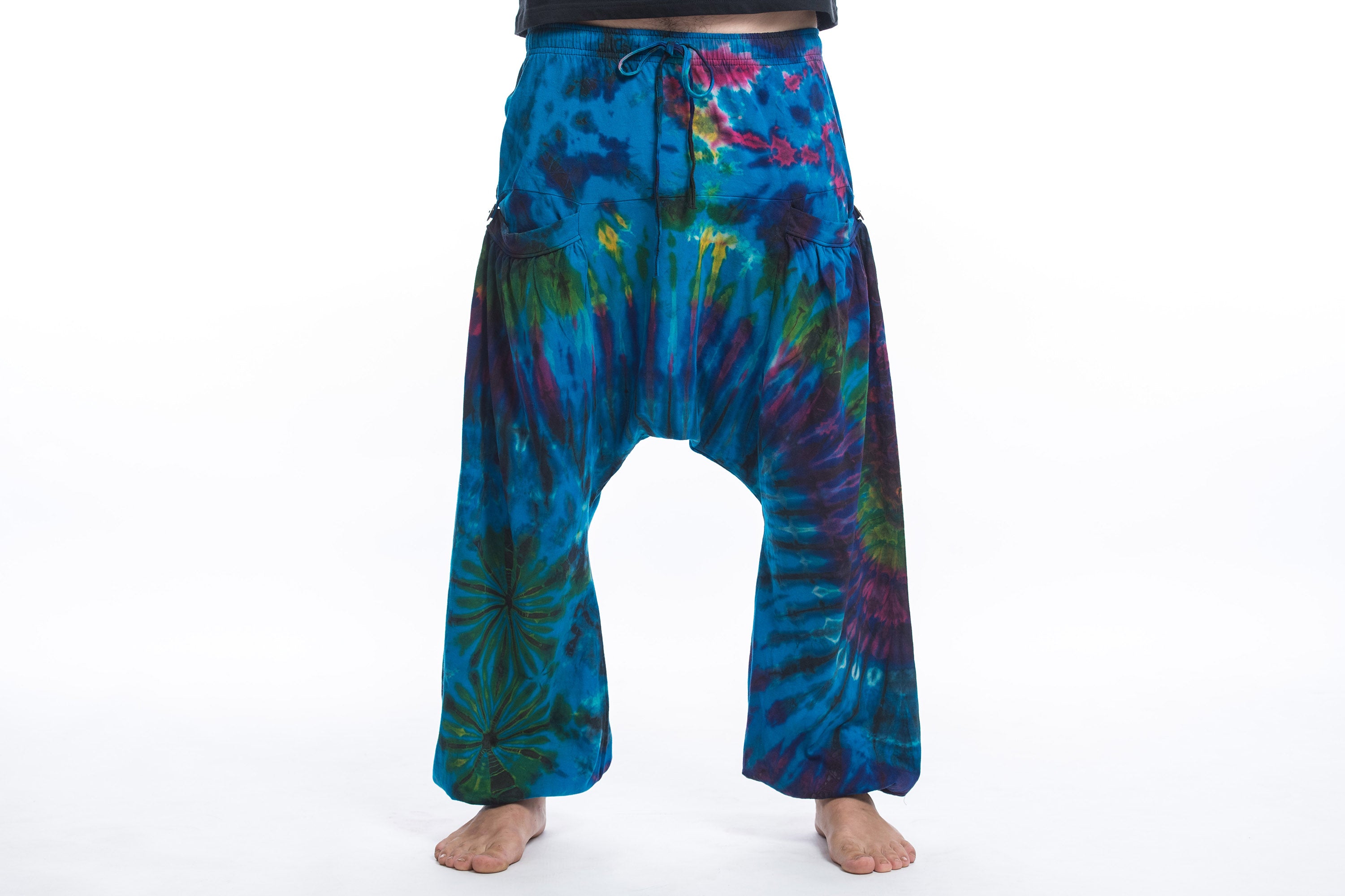 Tie Dye Cotton Men Harem Pants in Ocean Blue