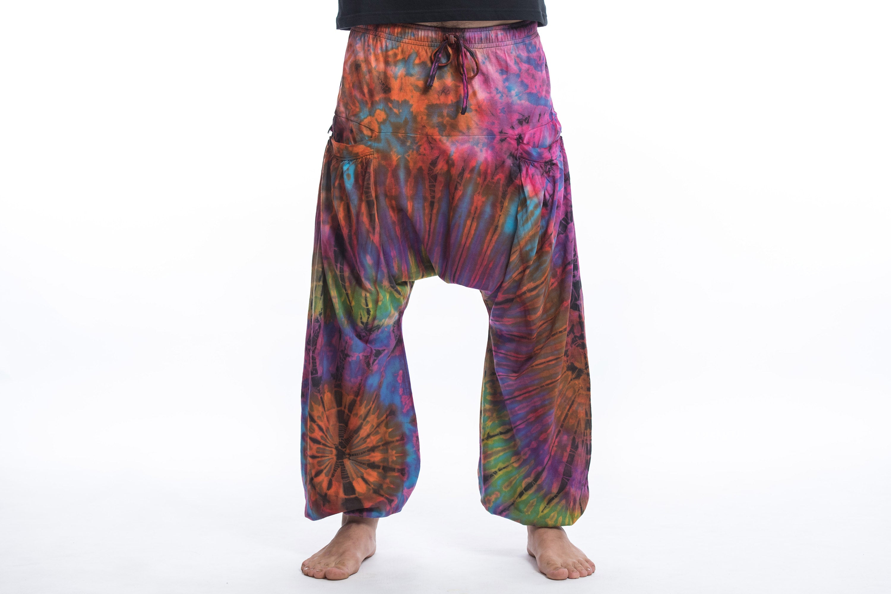 Tie Dye Cotton Men Harem Pants in Sugar Rainbow