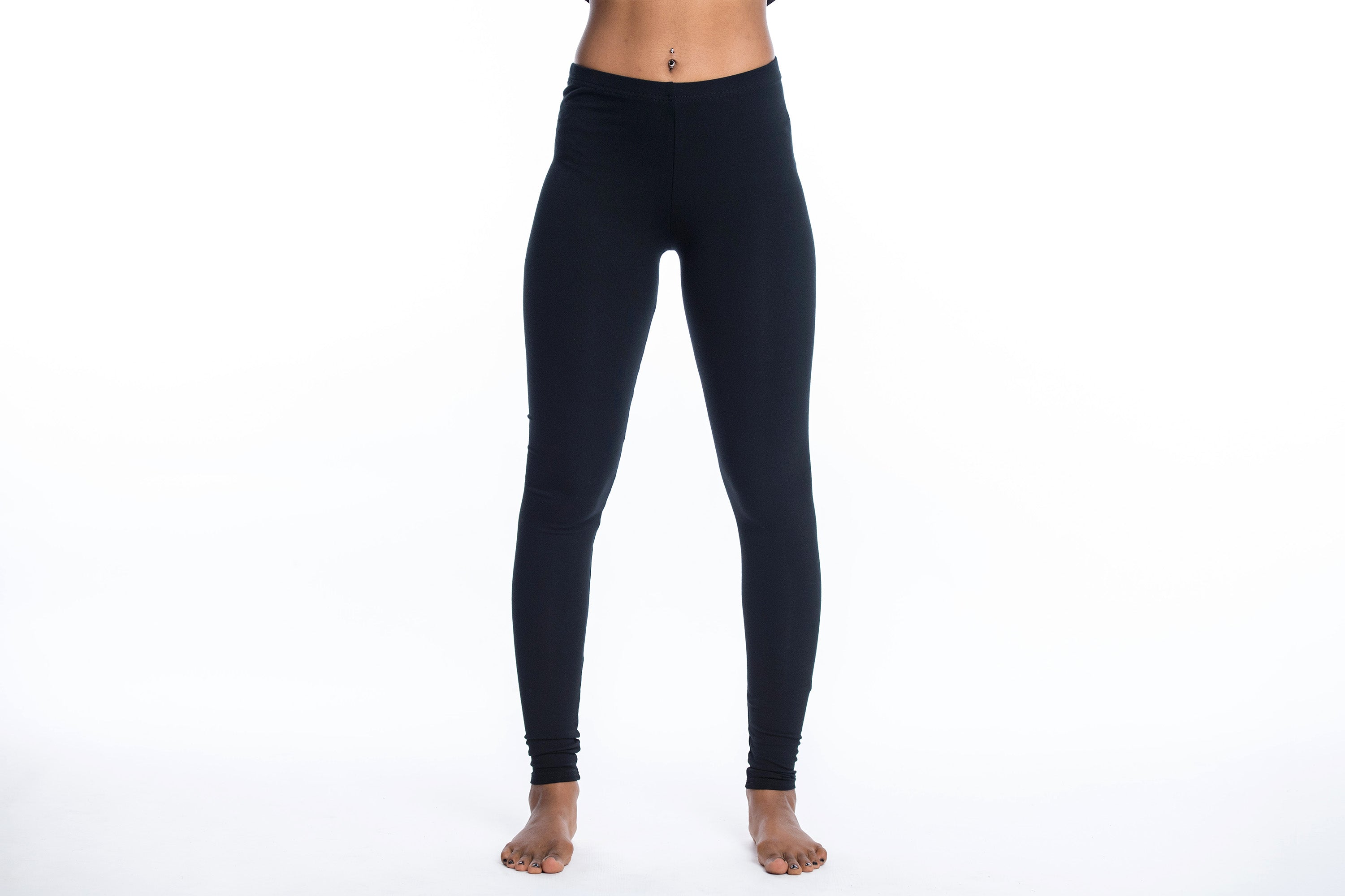 Solid Color Cotton Leggings in Black