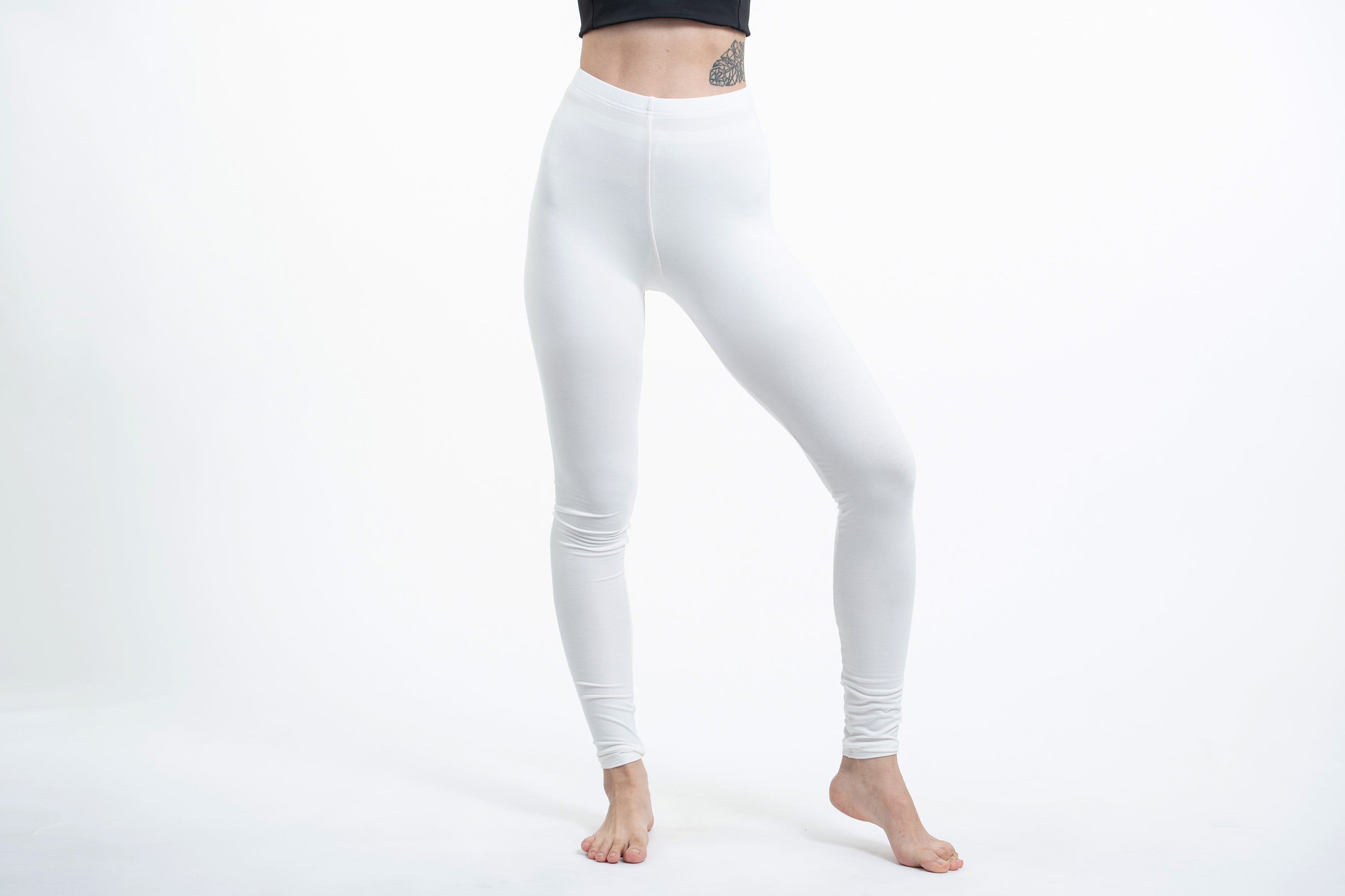 Solid Color Cotton Leggings in White