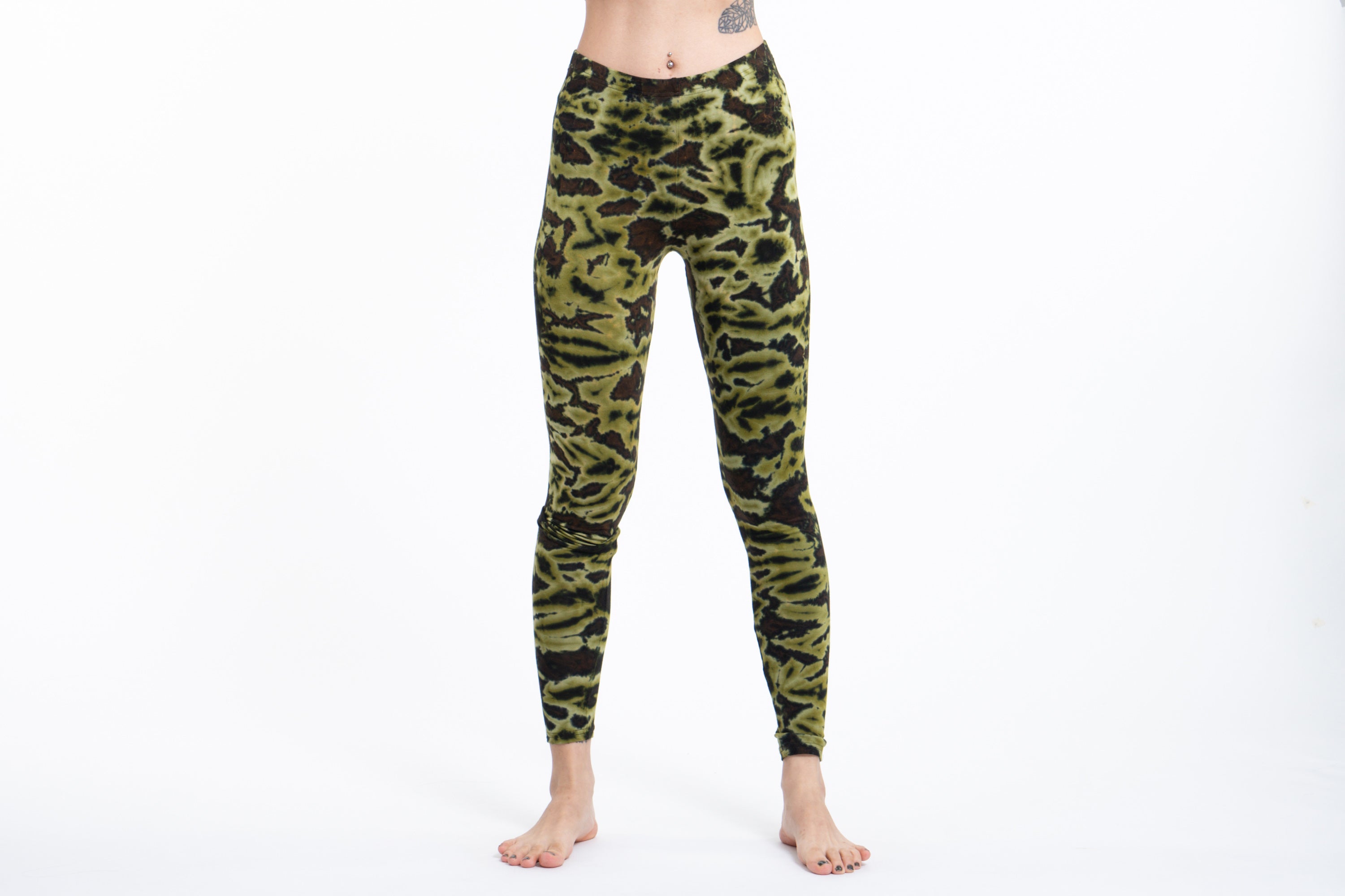 Marble Tie Dye Cotton Leggings in Olive