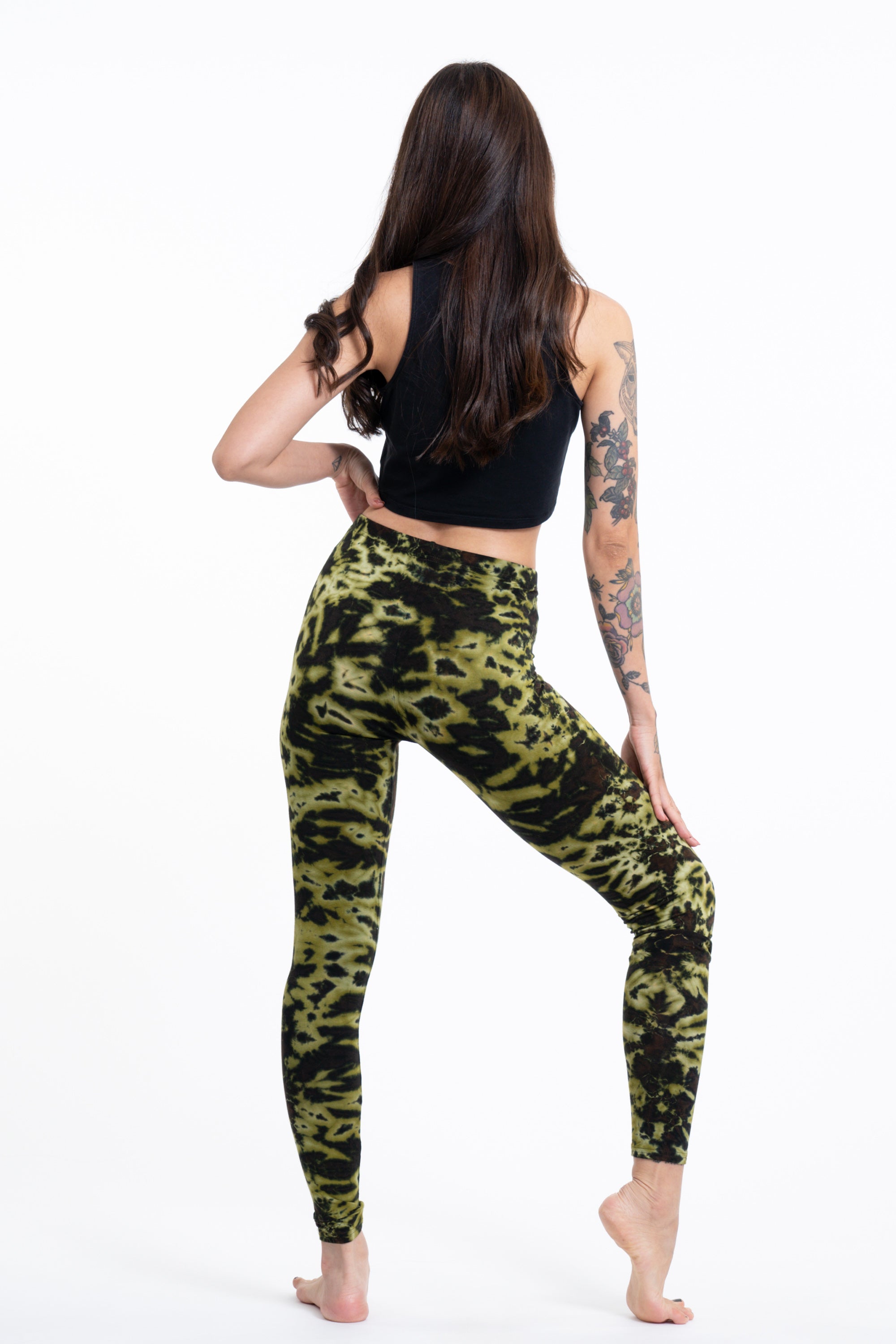 Marble Tie Dye Cotton Leggings in Olive