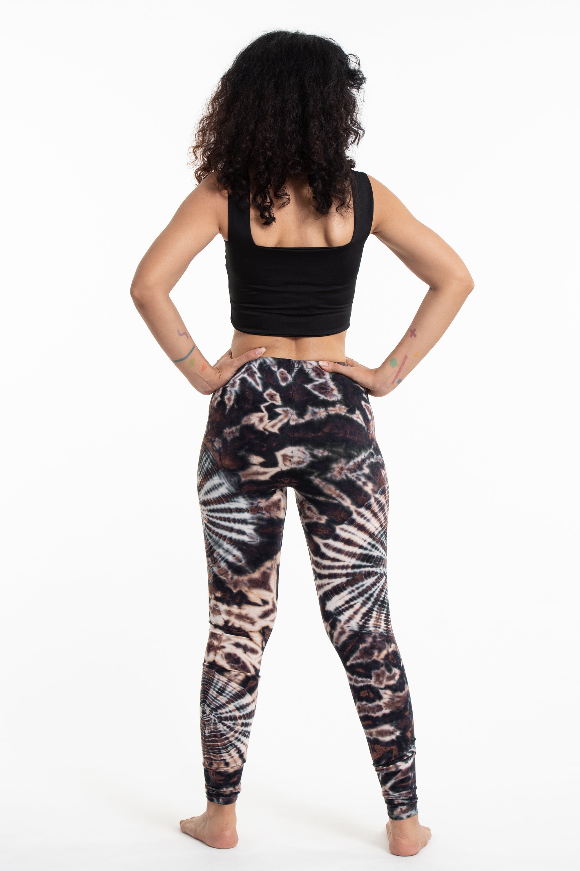 Swirls Tie Dye Cotton Leggings in Dark Brown