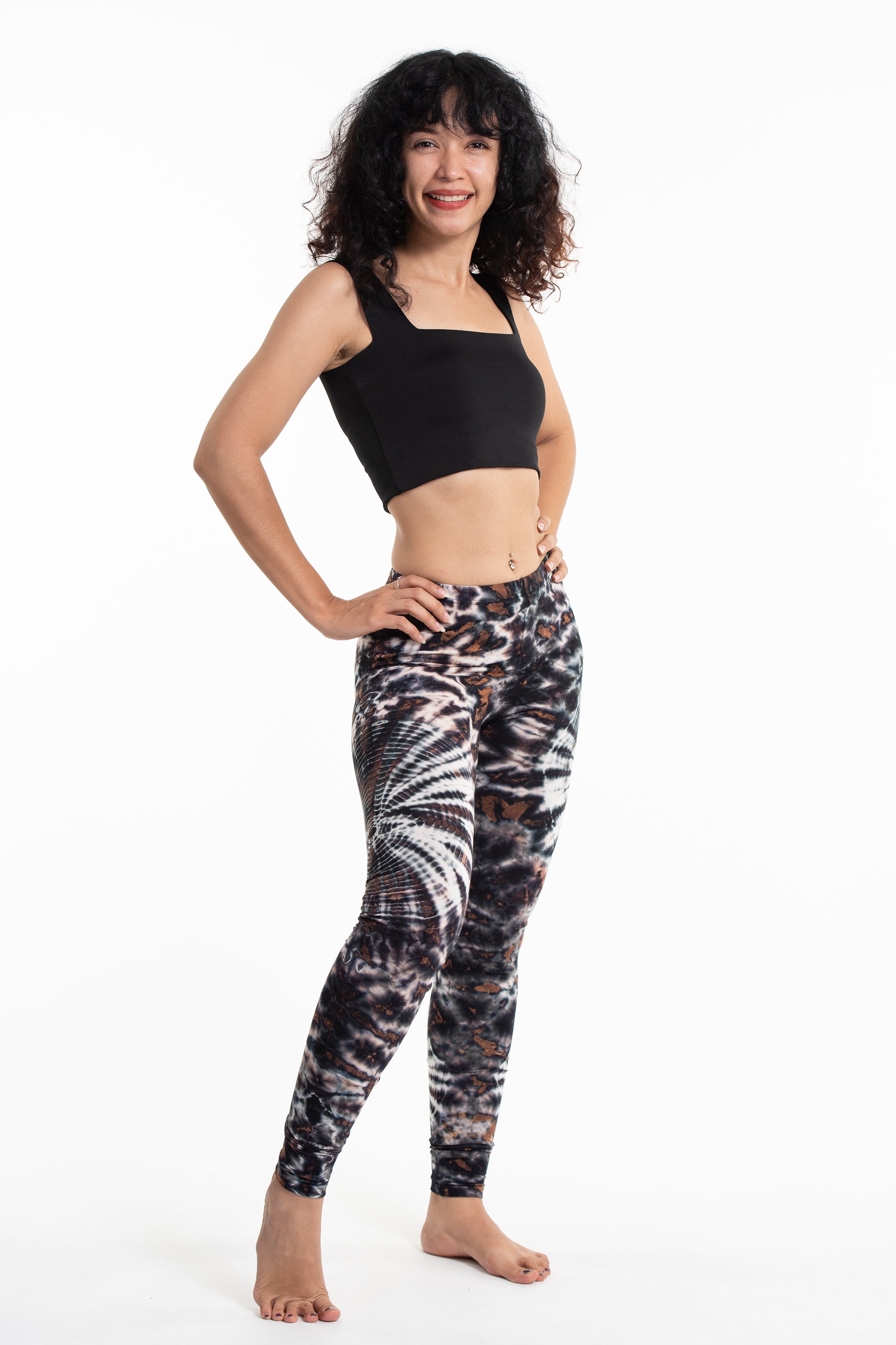 Swirls Tie Dye Cotton Leggings in Dark Brown