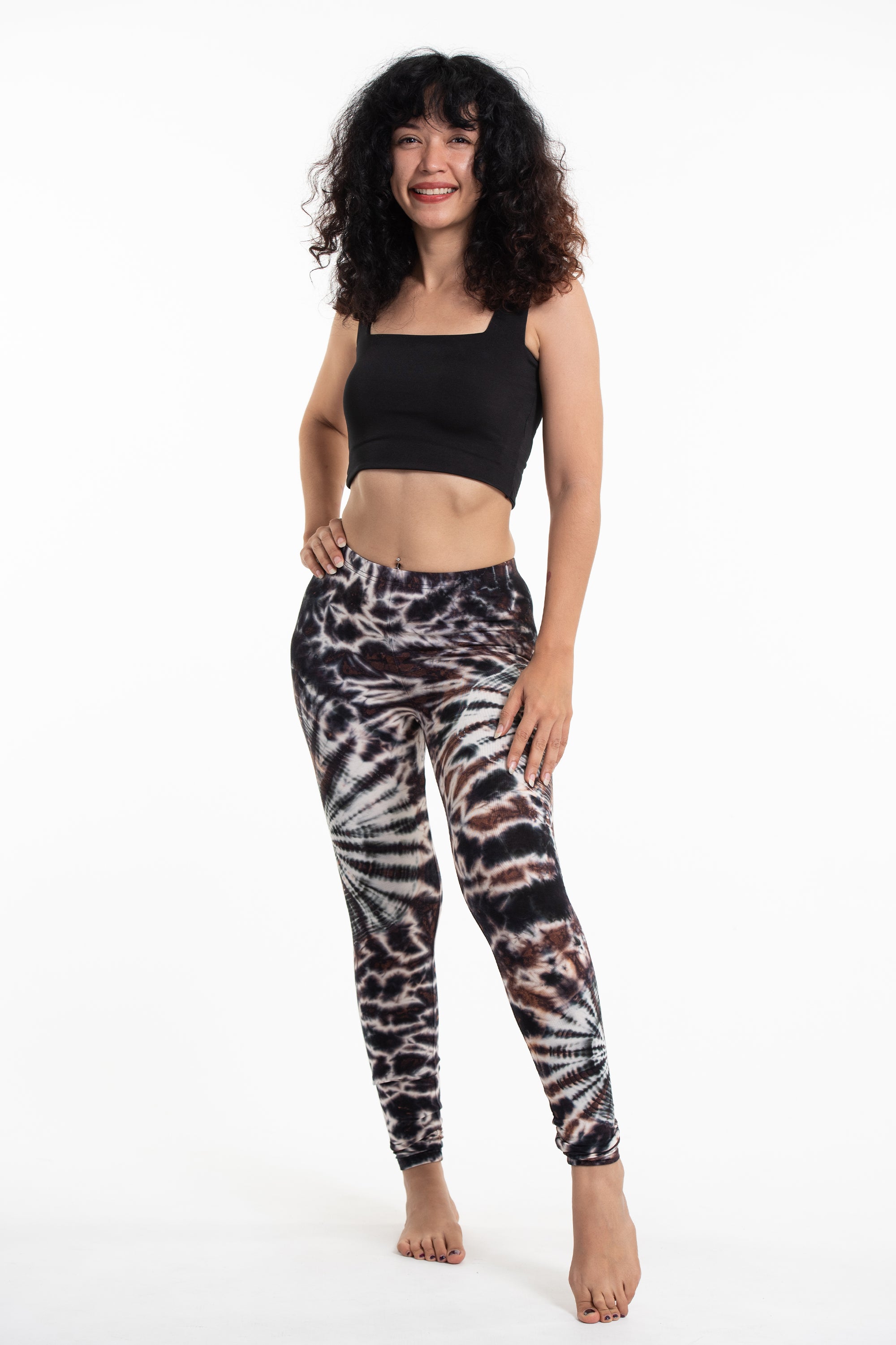 Swirls Tie Dye Cotton Leggings in Dark Brown