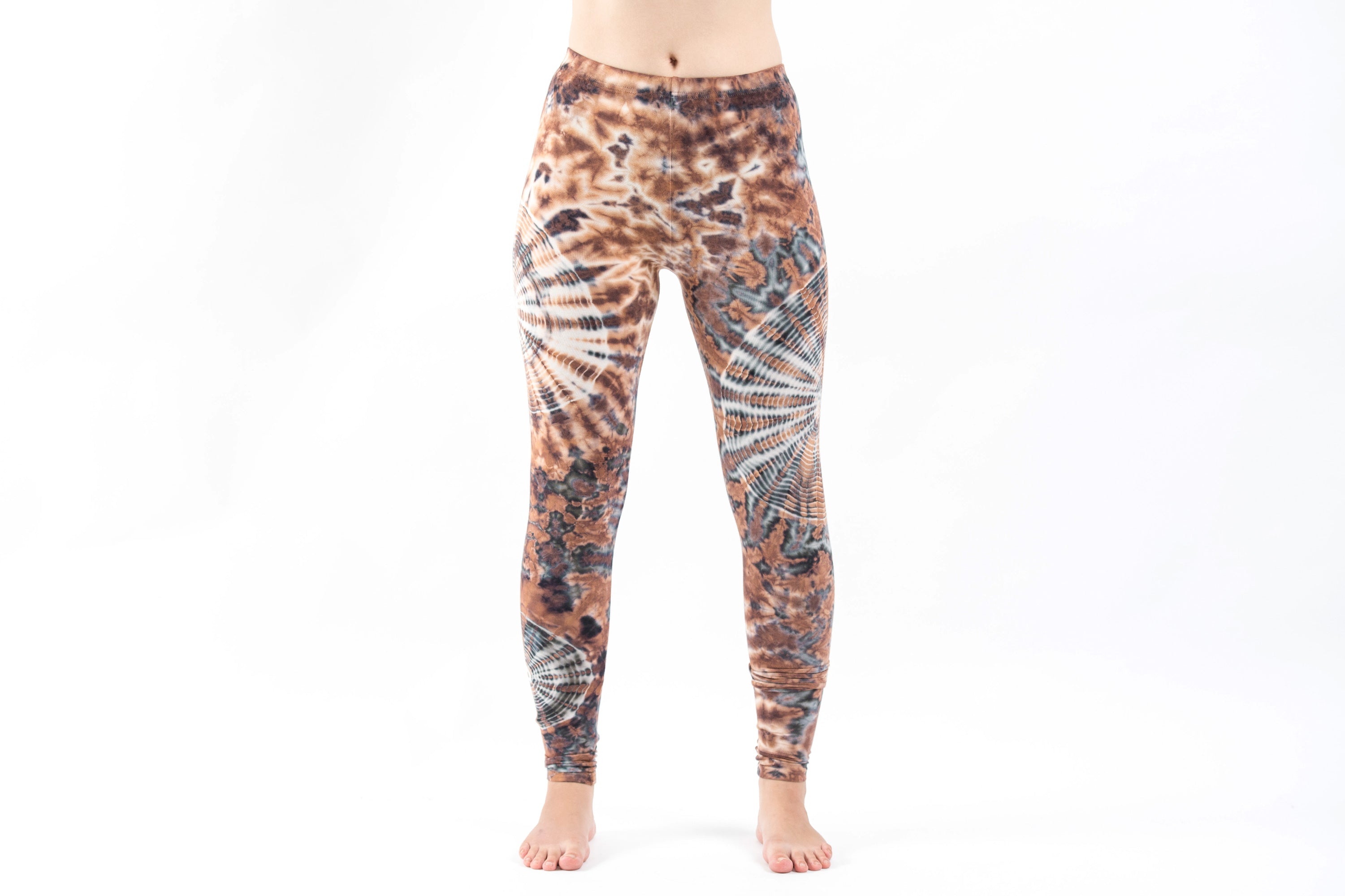Swirls Tie Dye Cotton Leggings in Light Brown