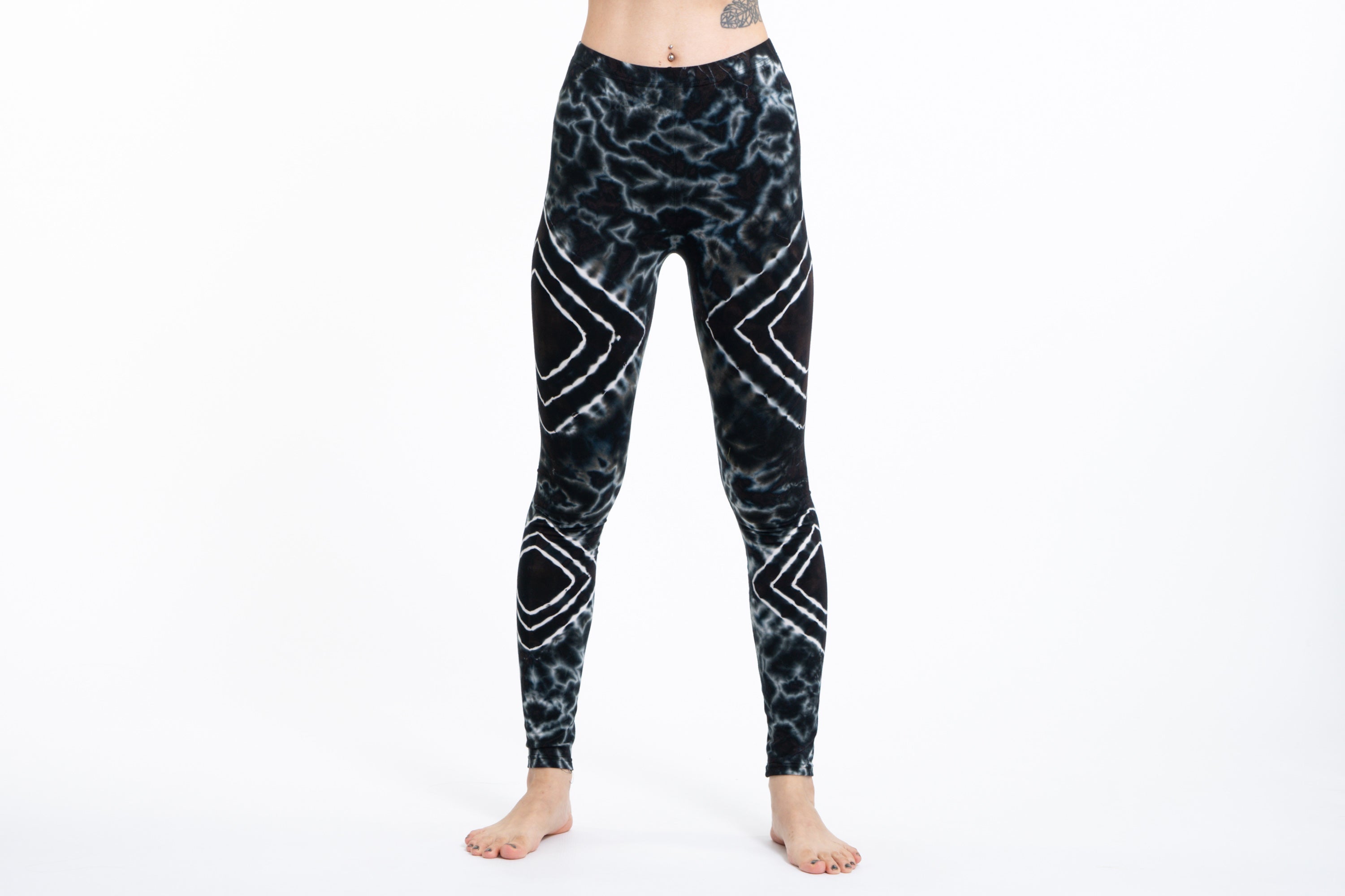 Diamond Tie Dye Cotton Leggings in Black