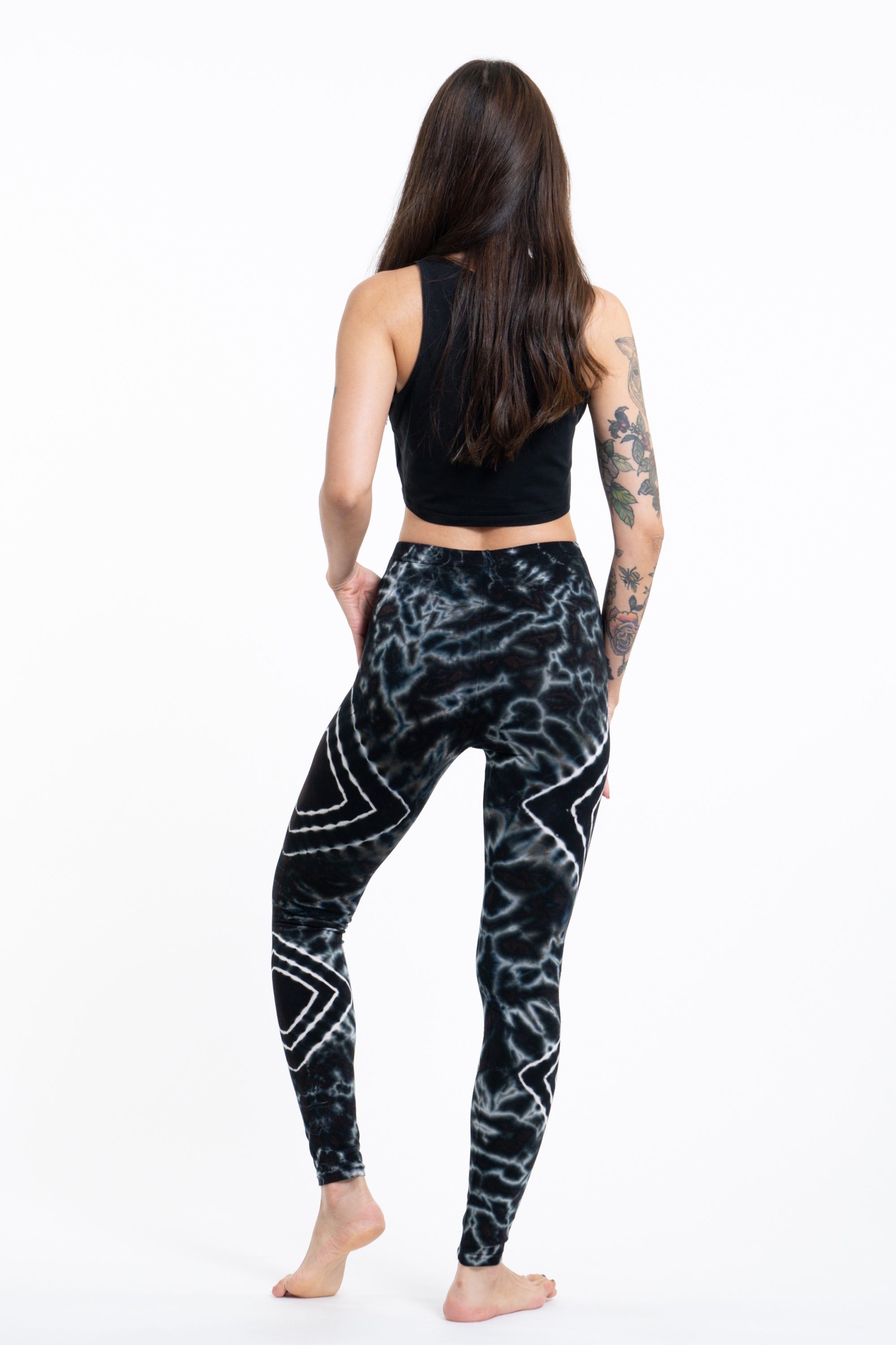 Diamond Tie Dye Cotton Leggings in Black
