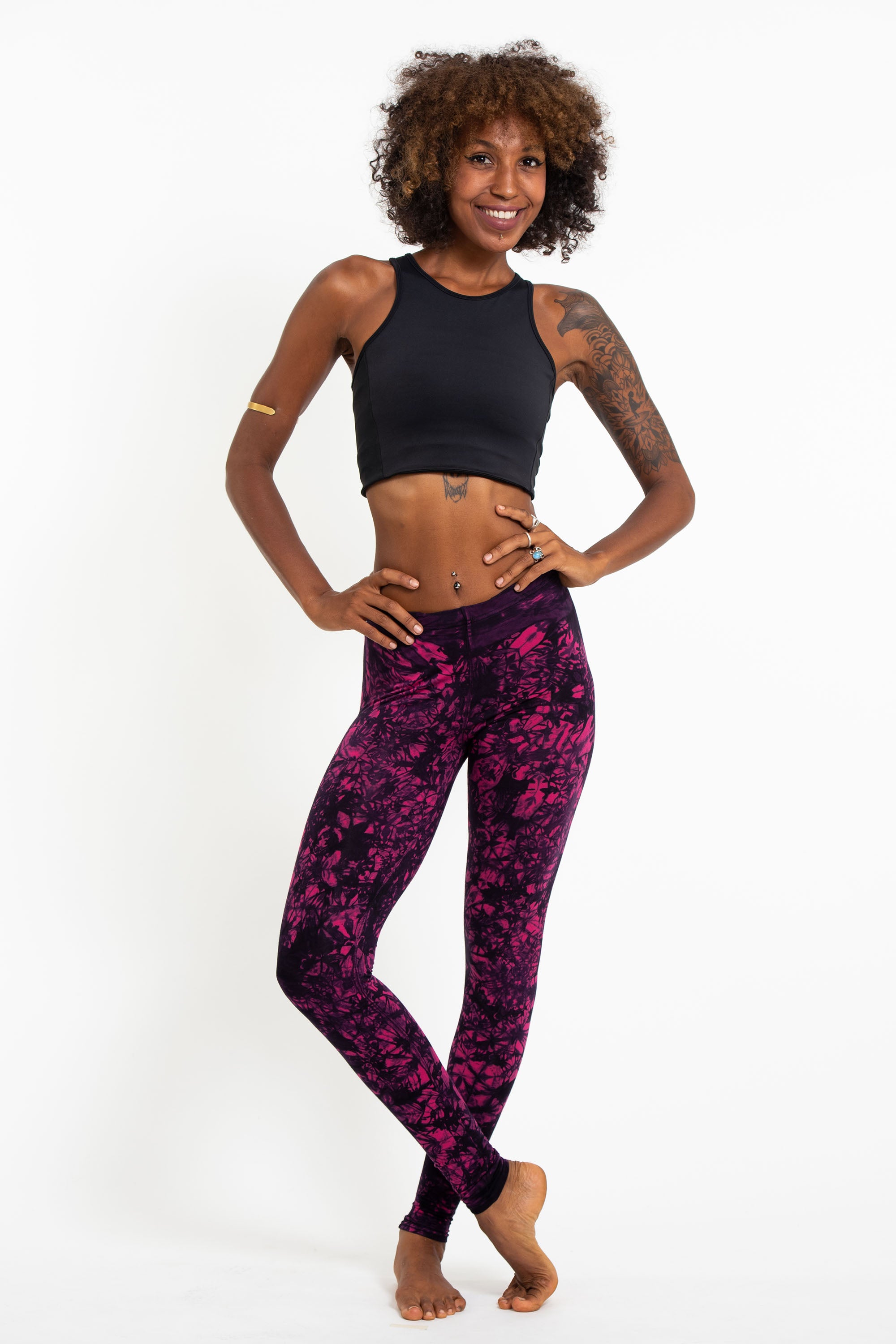 Shatter Tie Dye Cotton Leggings in Magenta