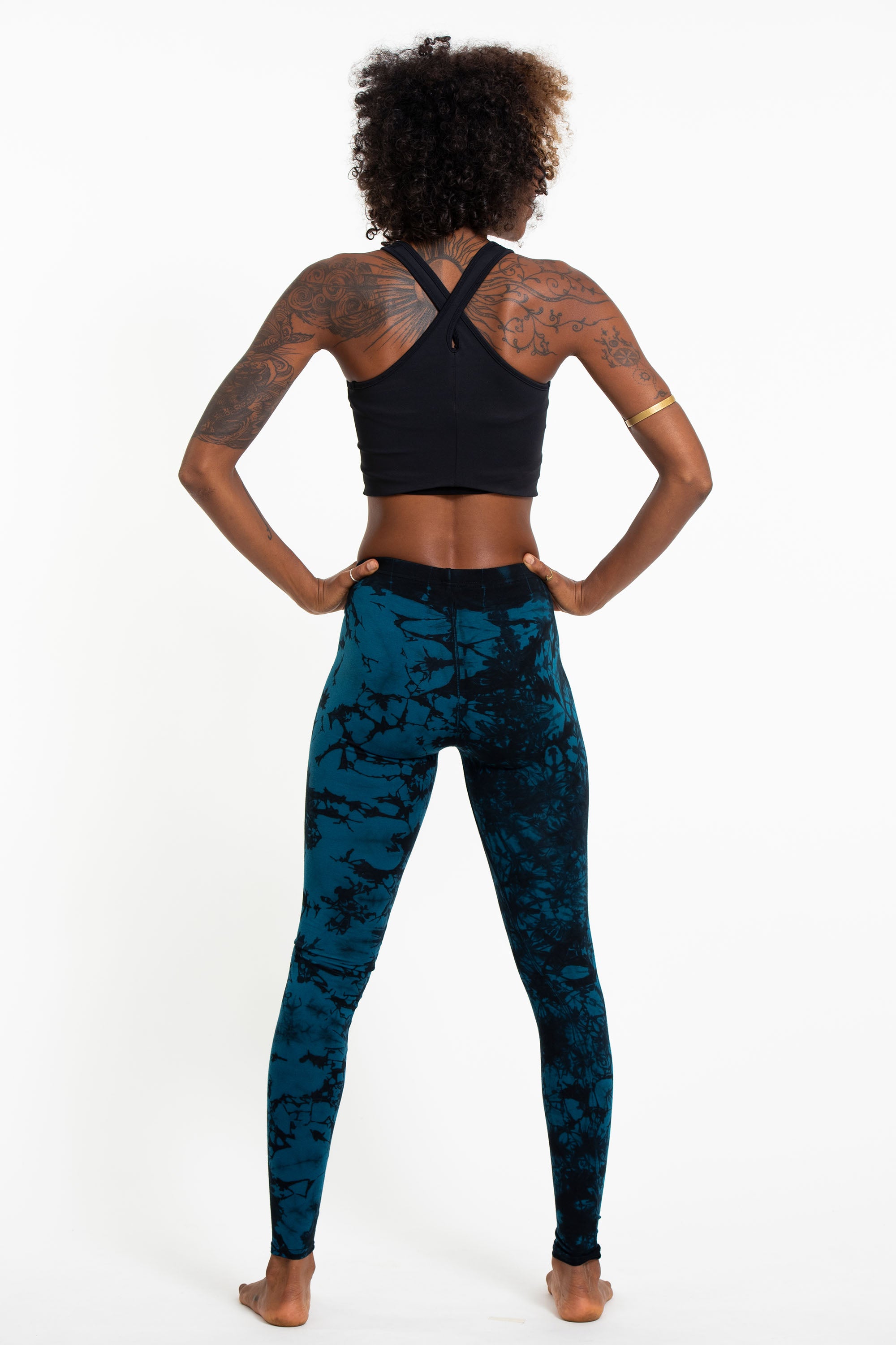 Shatter Tie Dye Cotton Leggings in Marine Blue