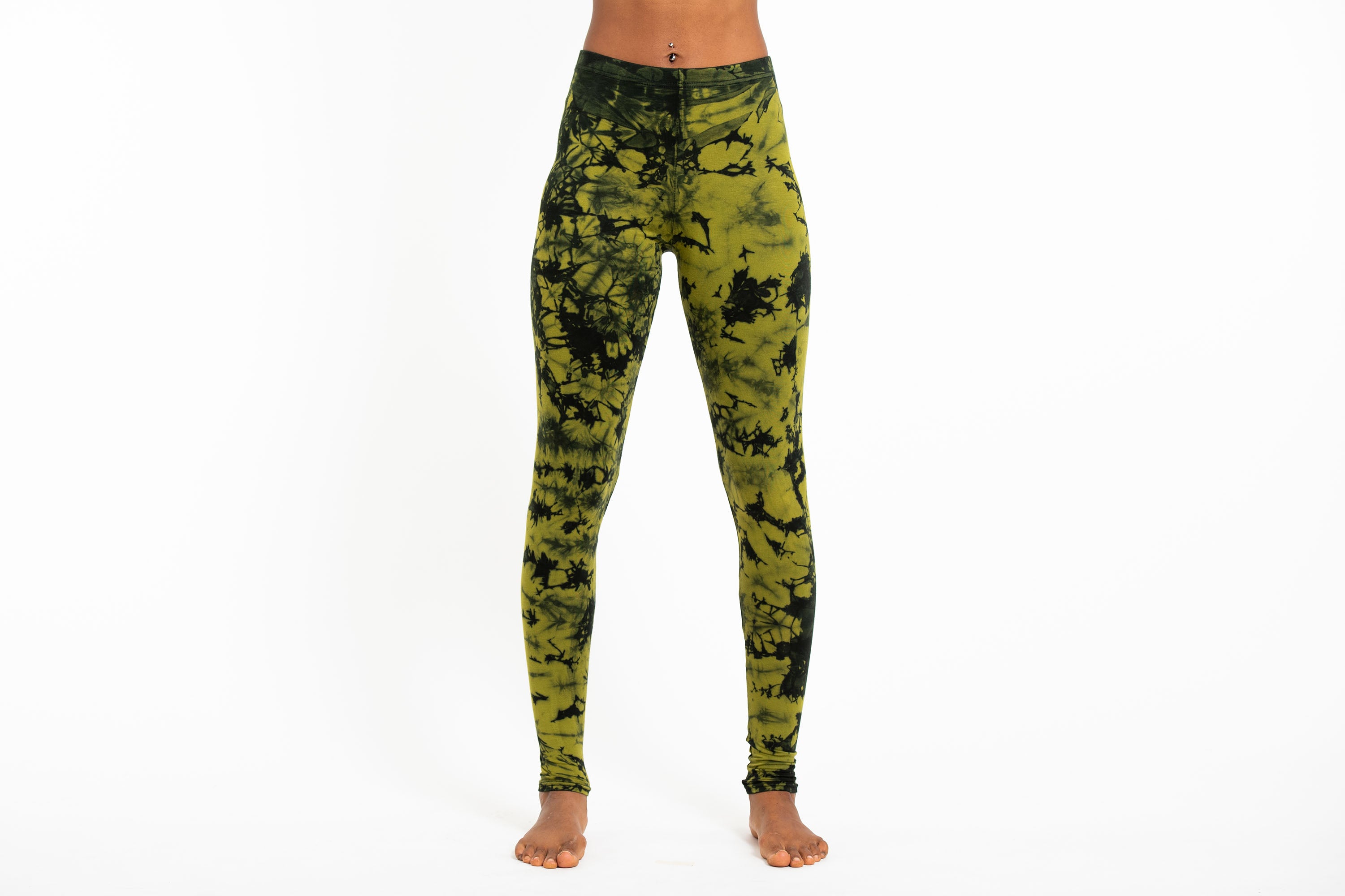 Shatter Tie Dye Cotton Leggings in Olive