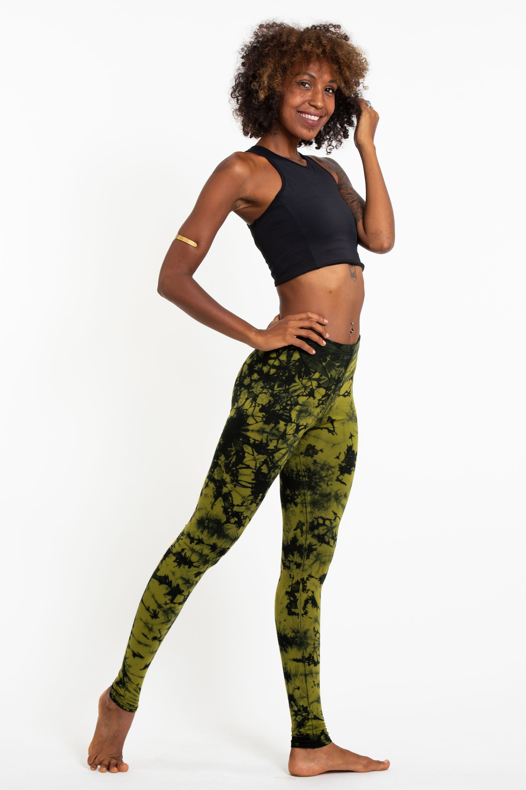 Shatter Tie Dye Cotton Leggings in Olive