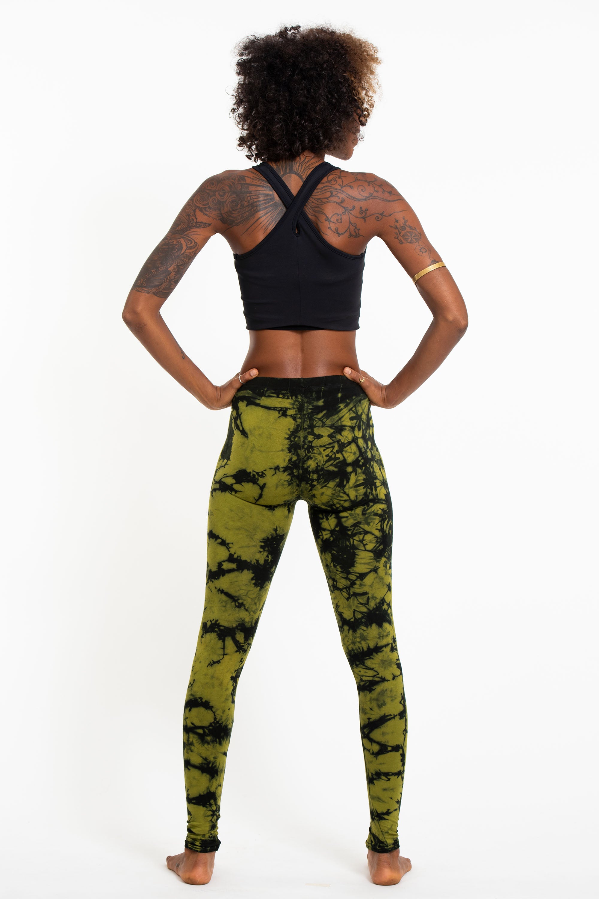 Shatter Tie Dye Cotton Leggings in Olive