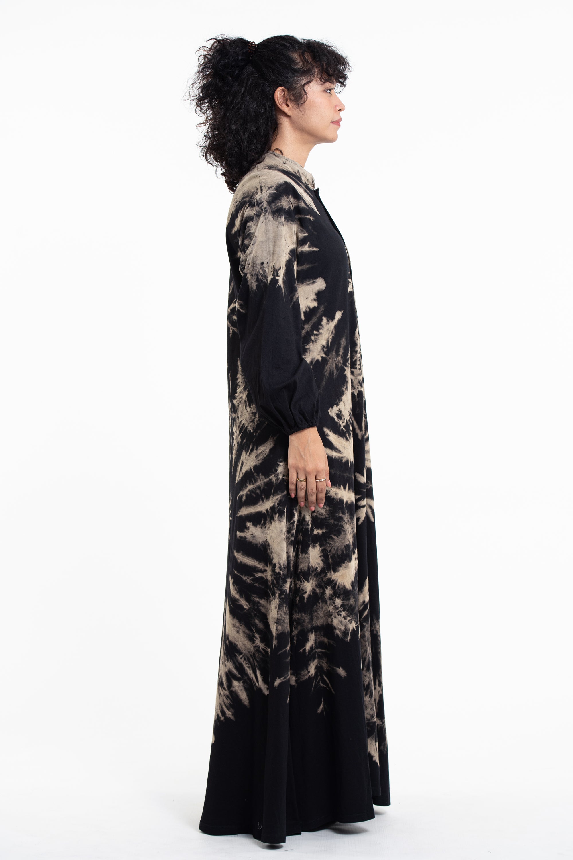 Tie Dye Long Sleeve Maxi Dress in Black