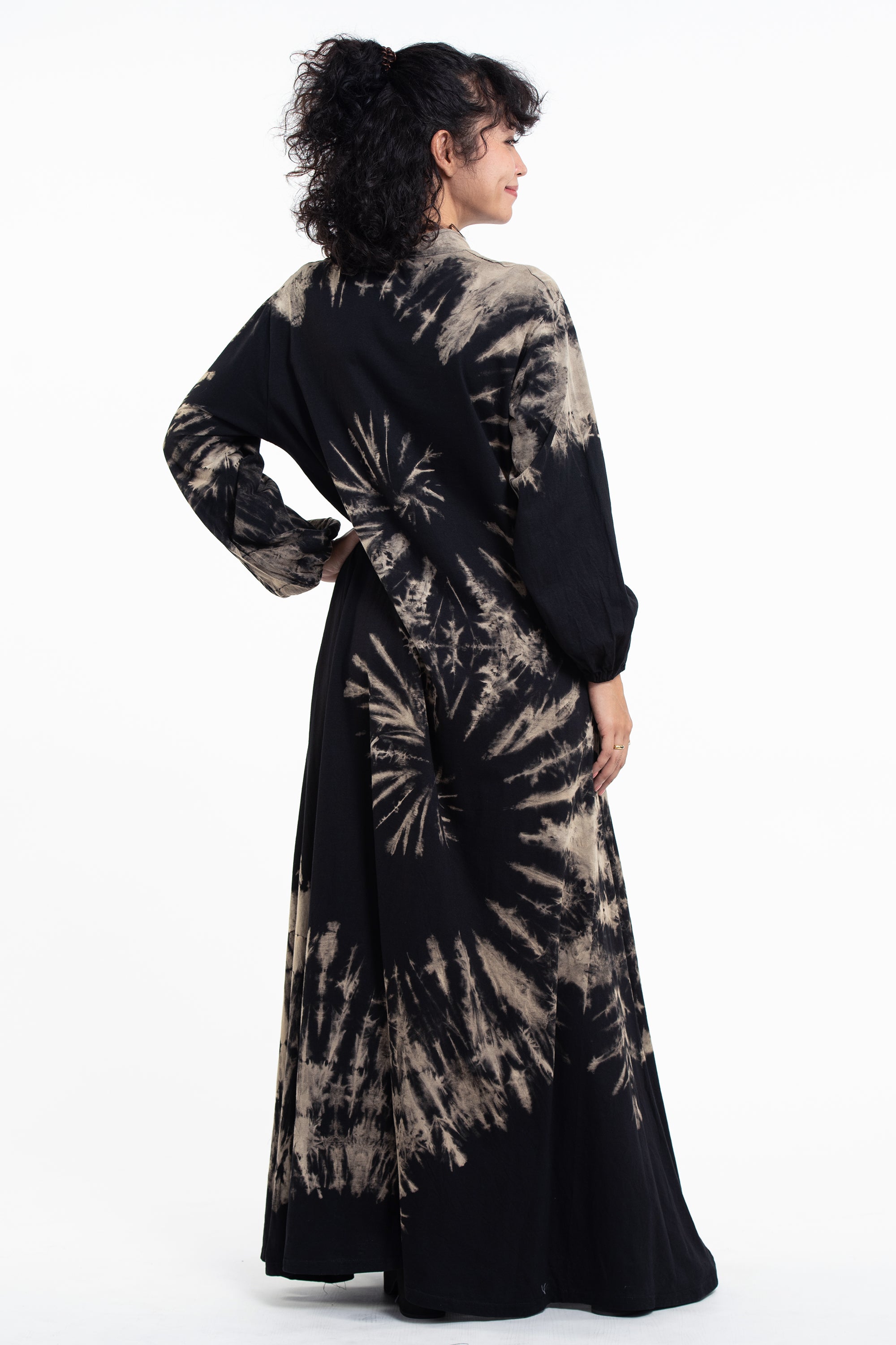 Tie Dye Long Sleeve Maxi Dress in Black