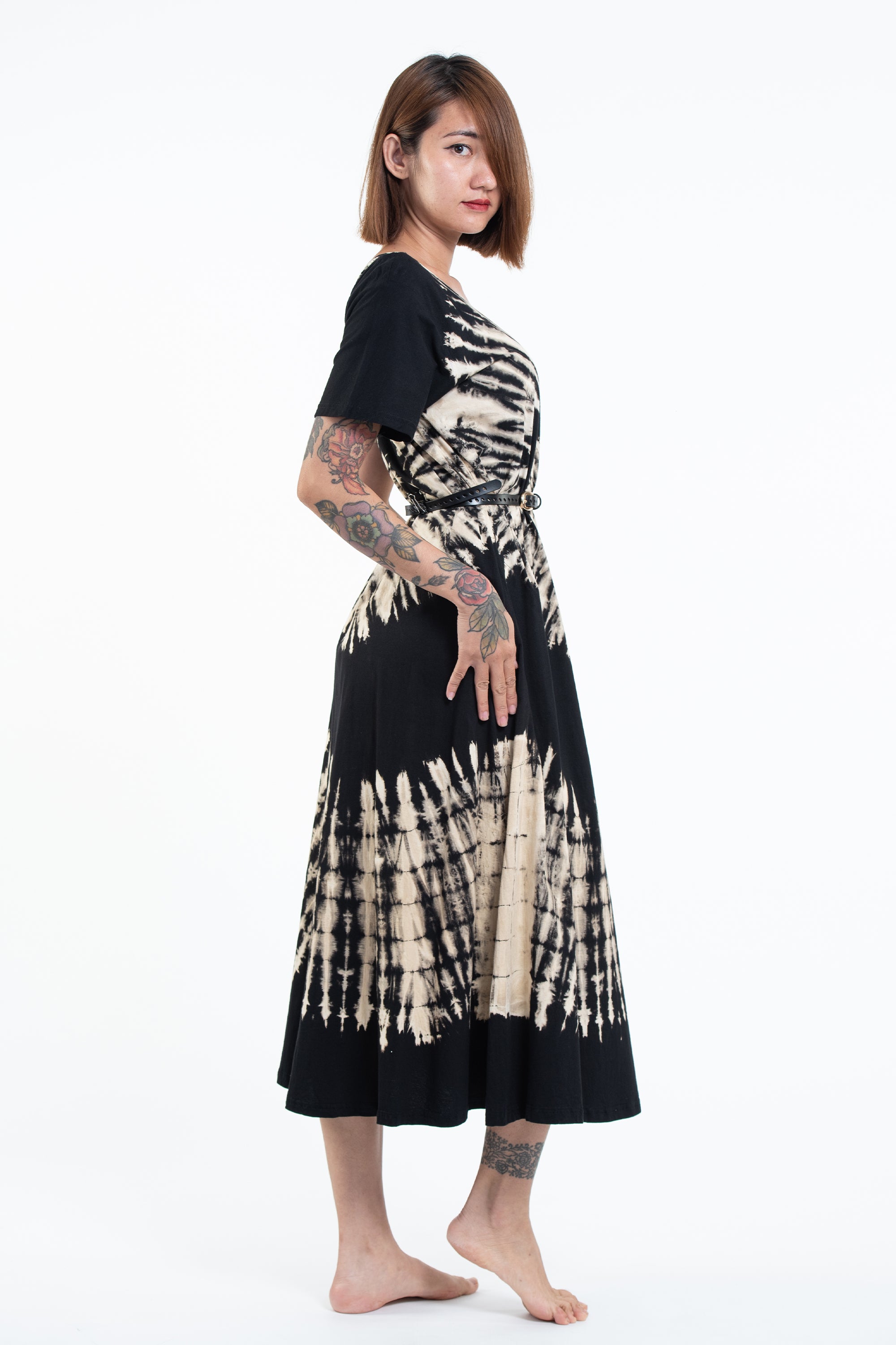 Tie Dye Loose Midi Dress in Black