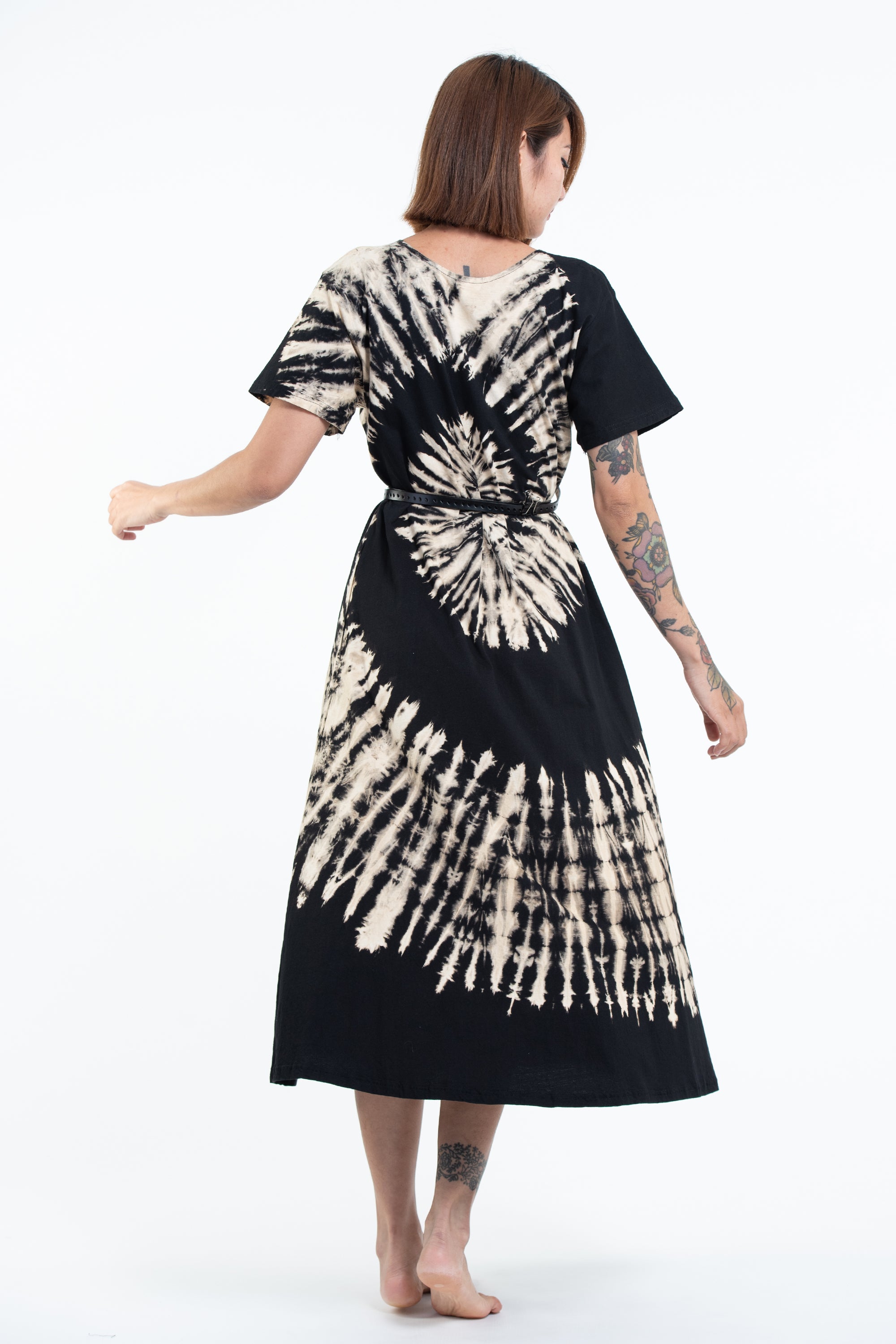 Tie Dye Loose Midi Dress in Black