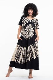 Tie Dye Loose Midi Dress in Black