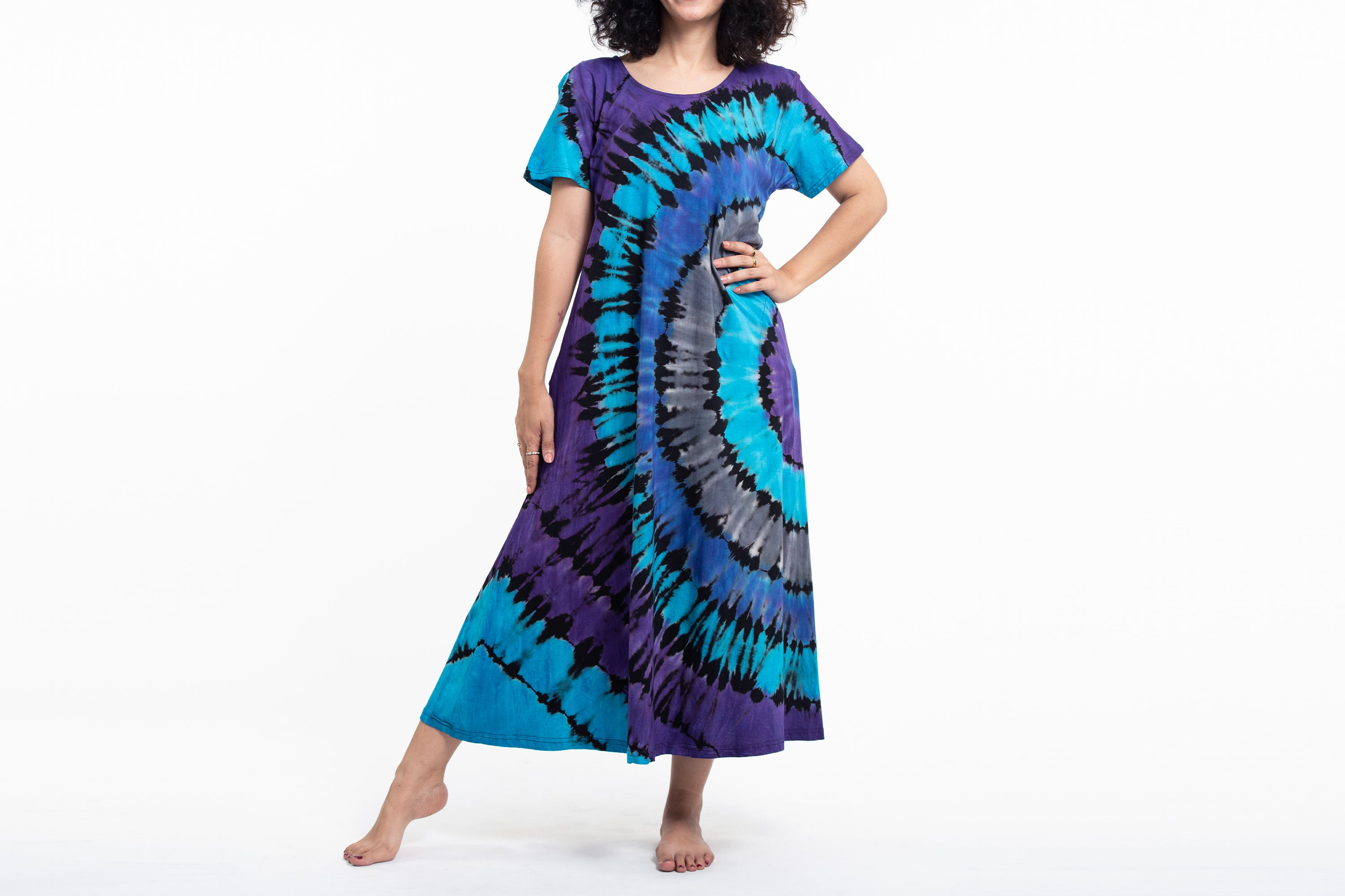 Tie Dye Loose Midi Dress in Blue
