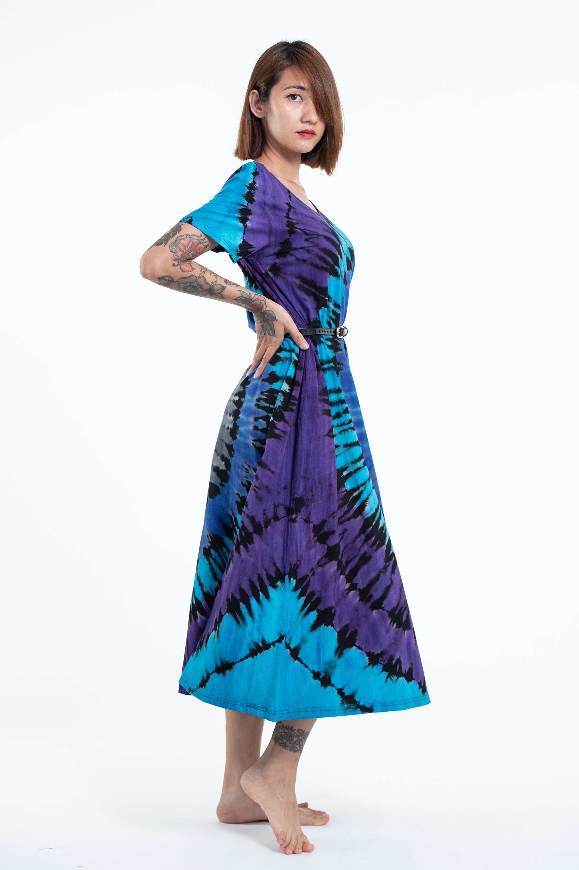 Tie Dye Loose Midi Dress in Blue