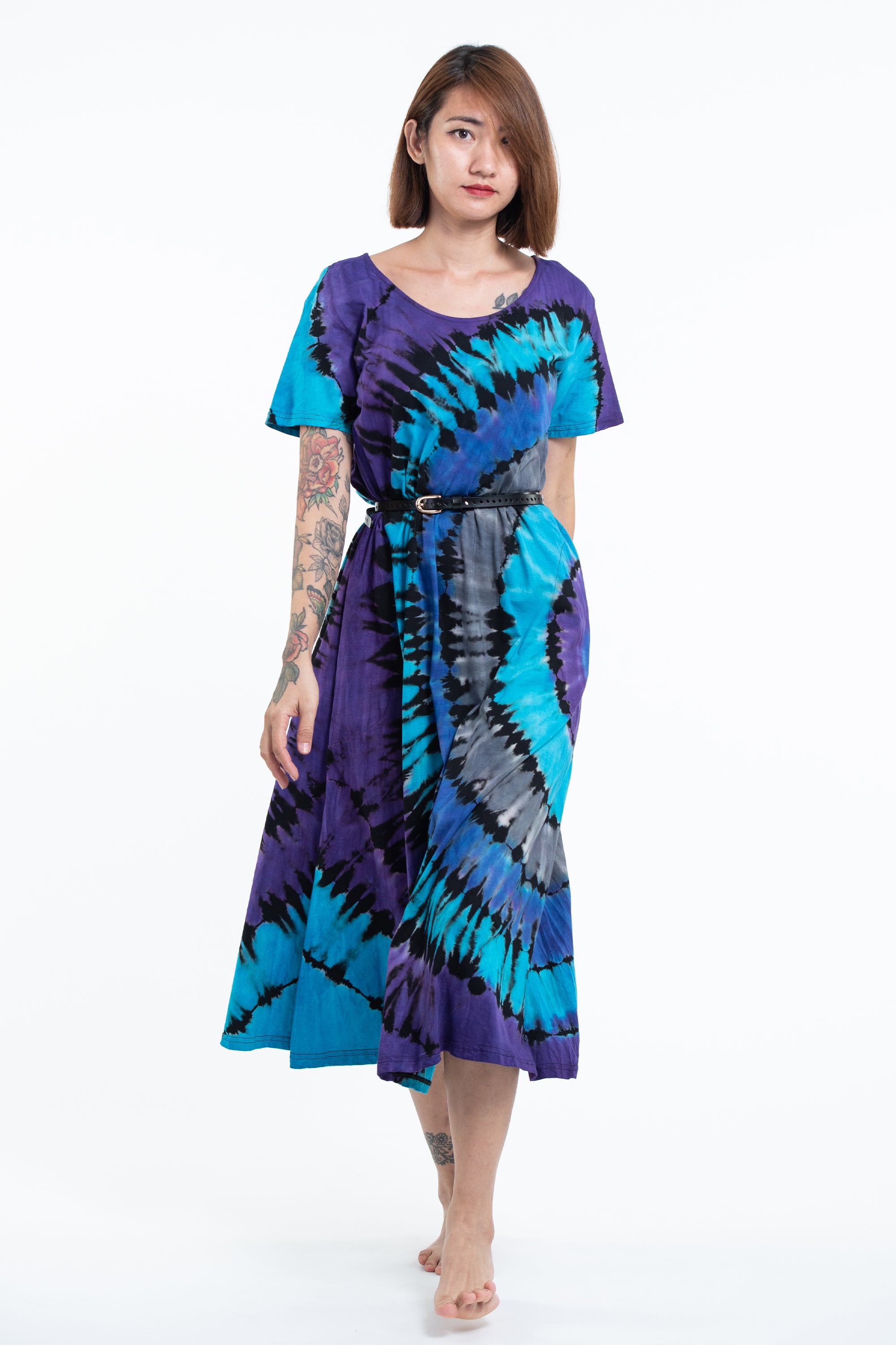 Tie Dye Loose Midi Dress in Blue
