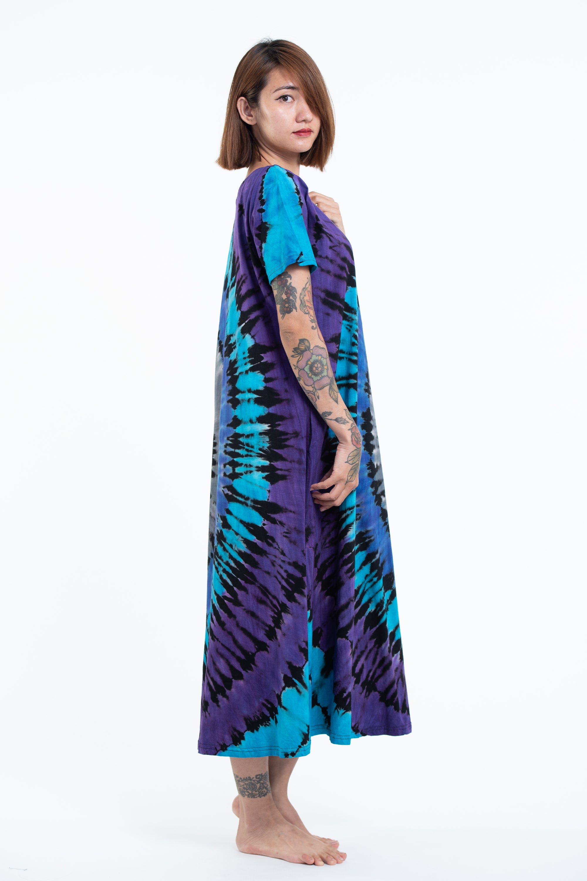 Tie Dye Loose Midi Dress in Blue