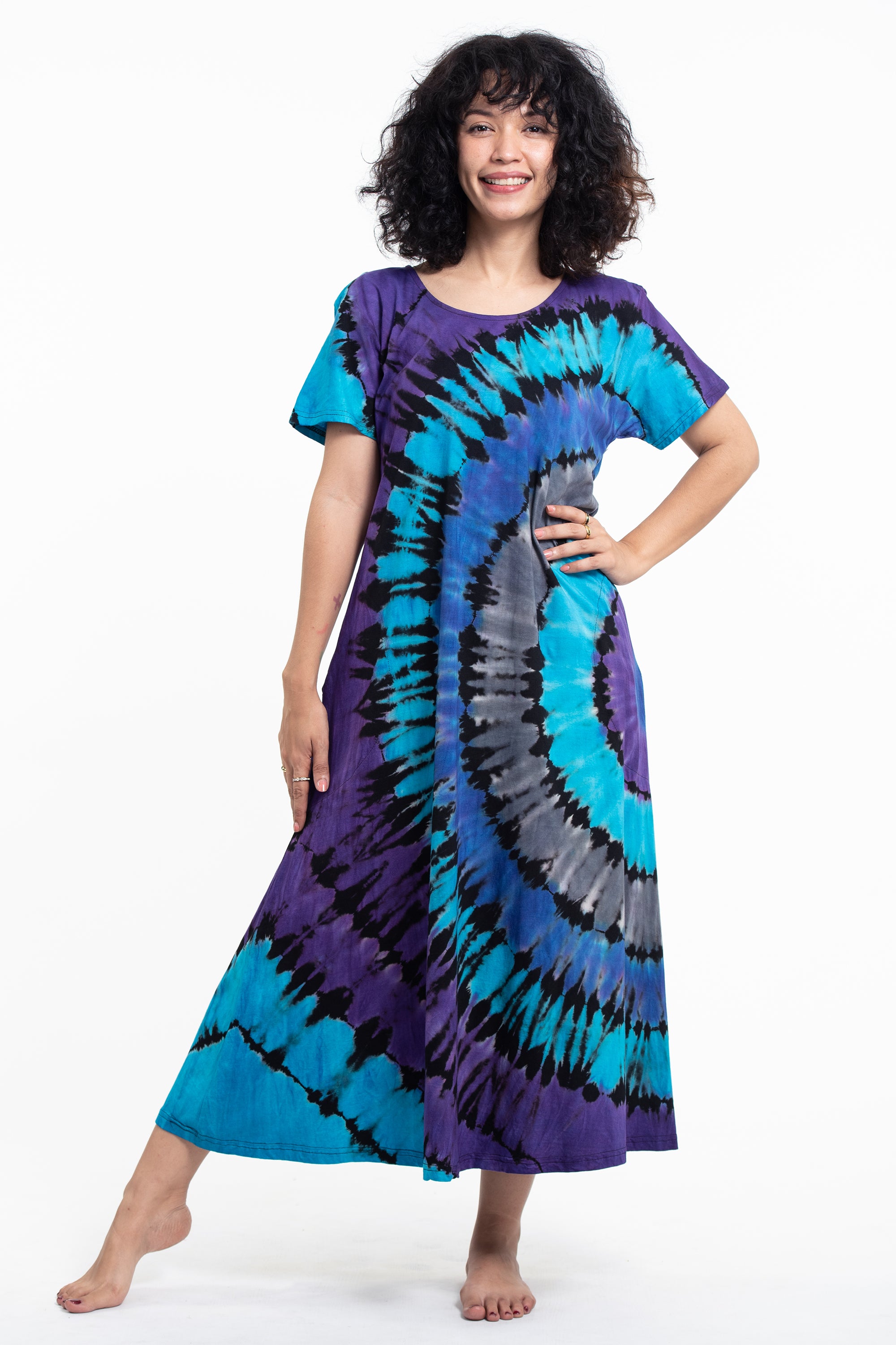 Tie Dye Loose Midi Dress in Blue