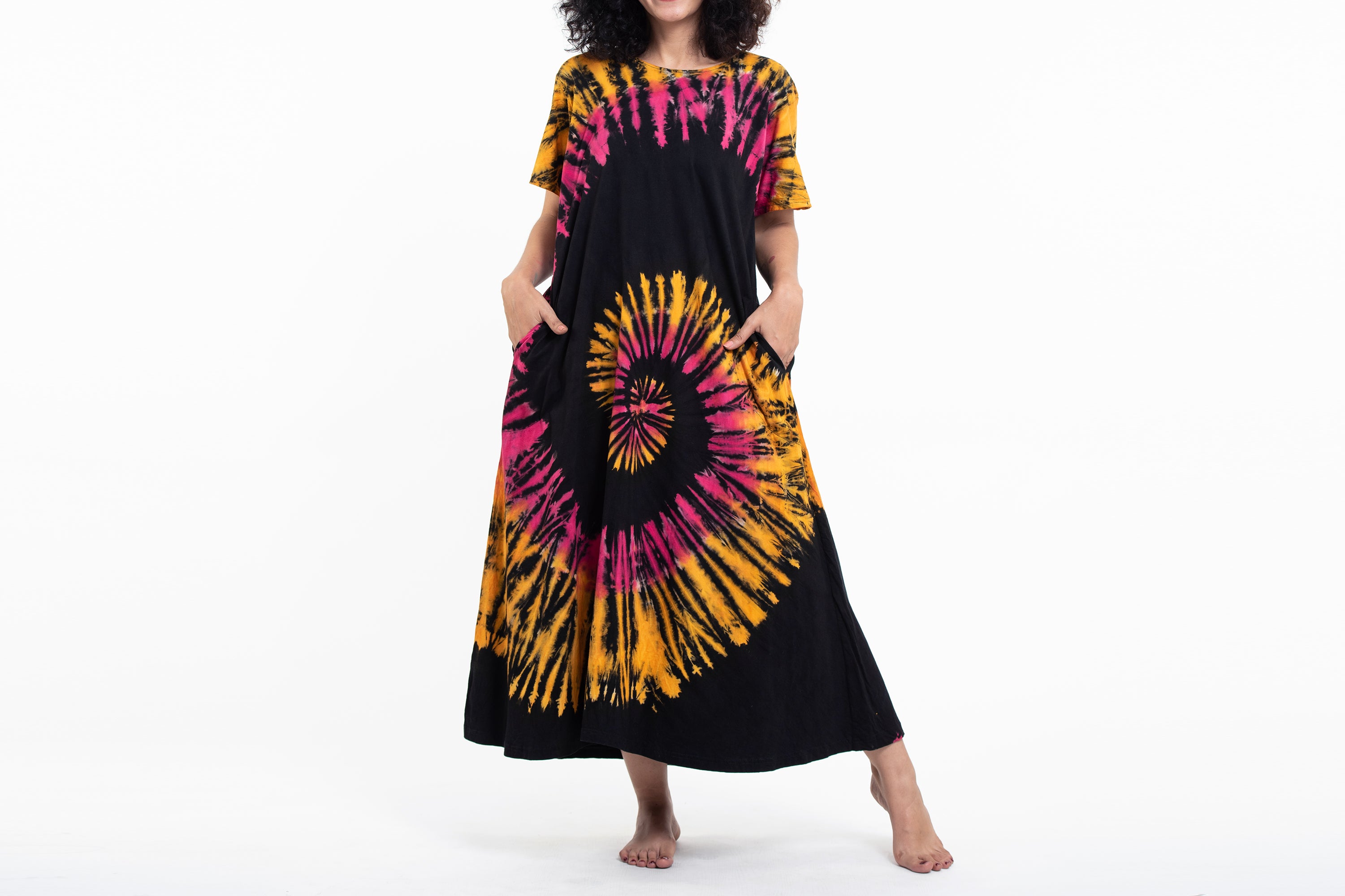 Tie Dye Loose Midi Dress in Festival Black