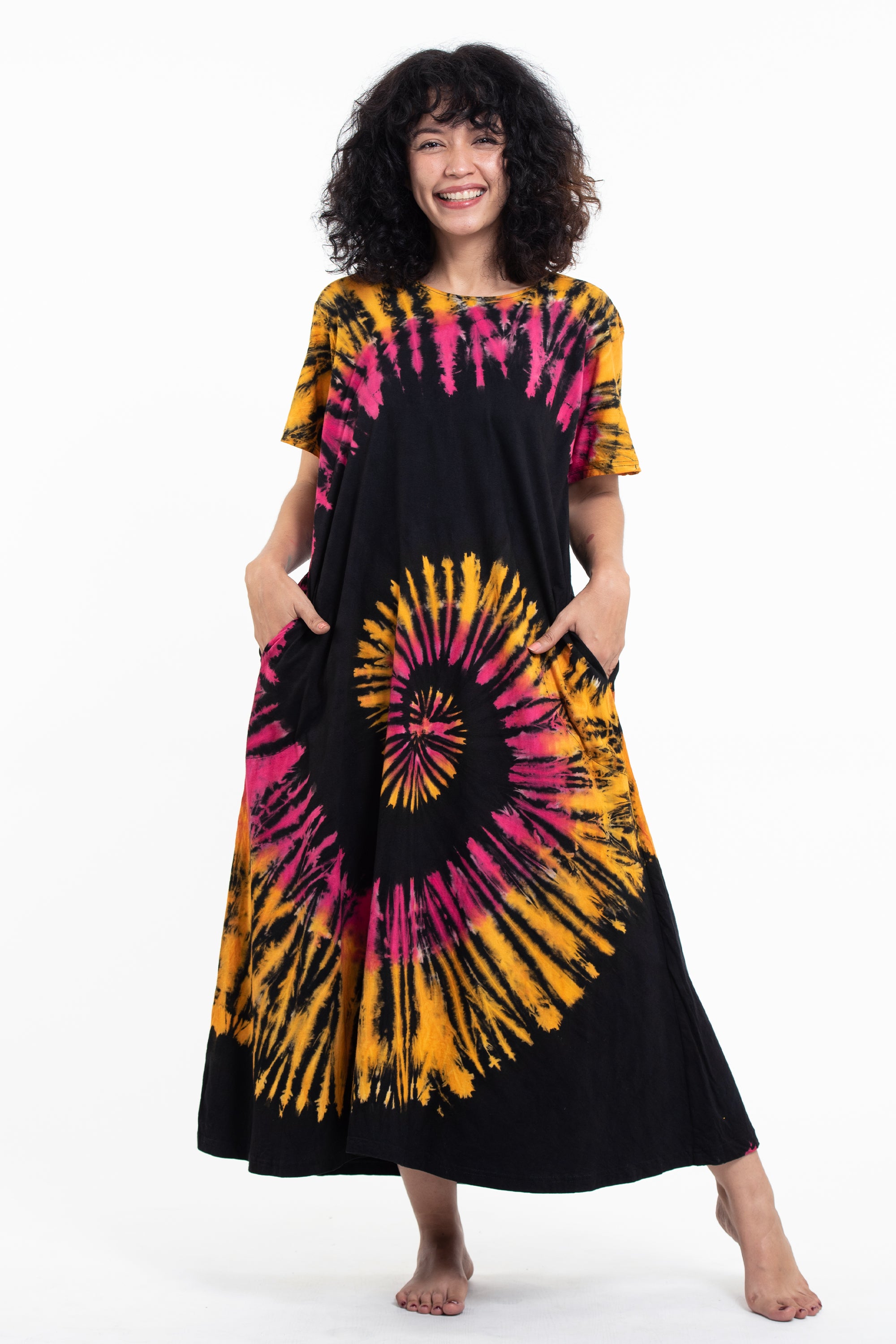 Tie Dye Loose Midi Dress in Festival Black