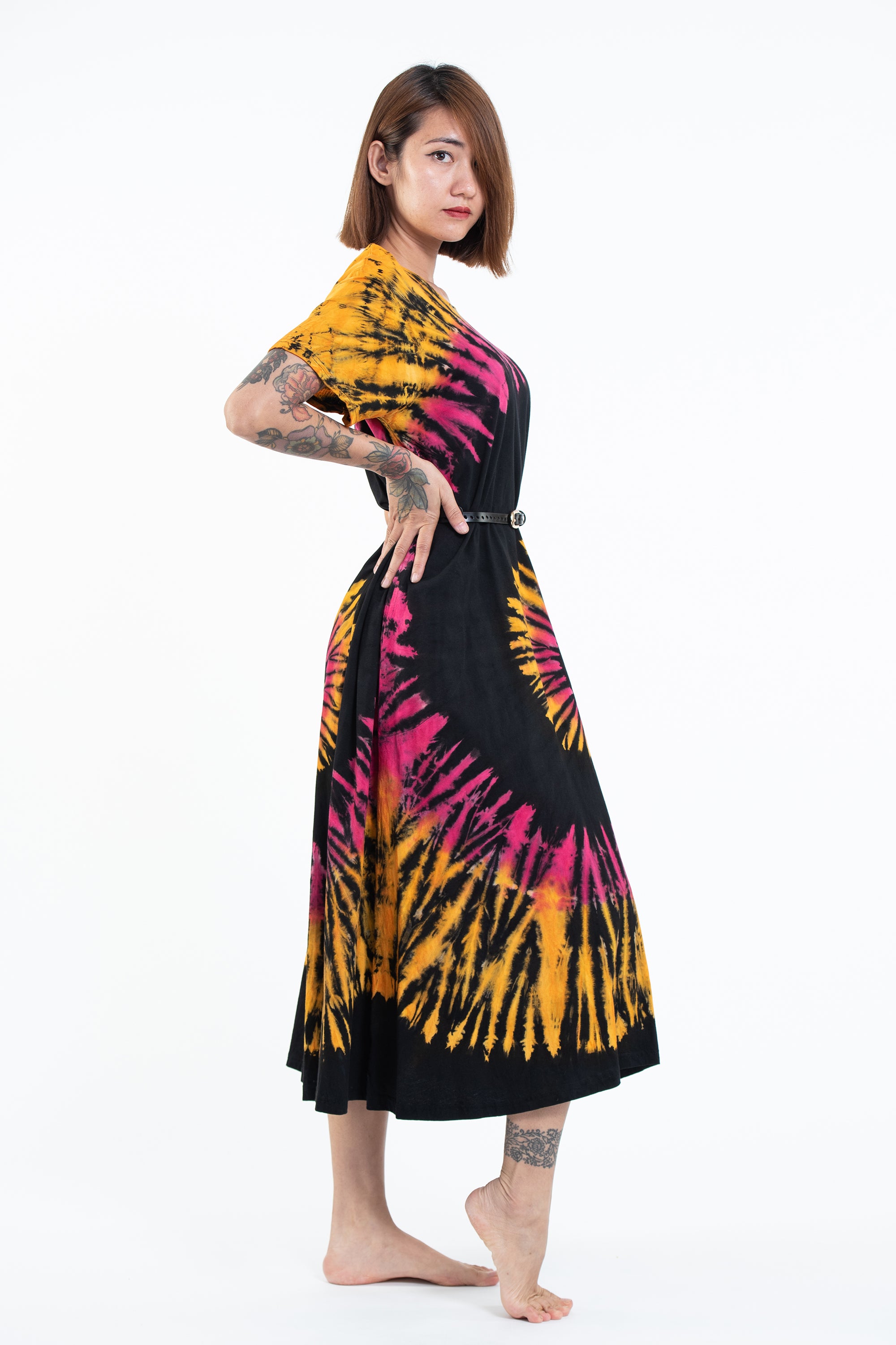 Tie Dye Loose Midi Dress in Festival Black