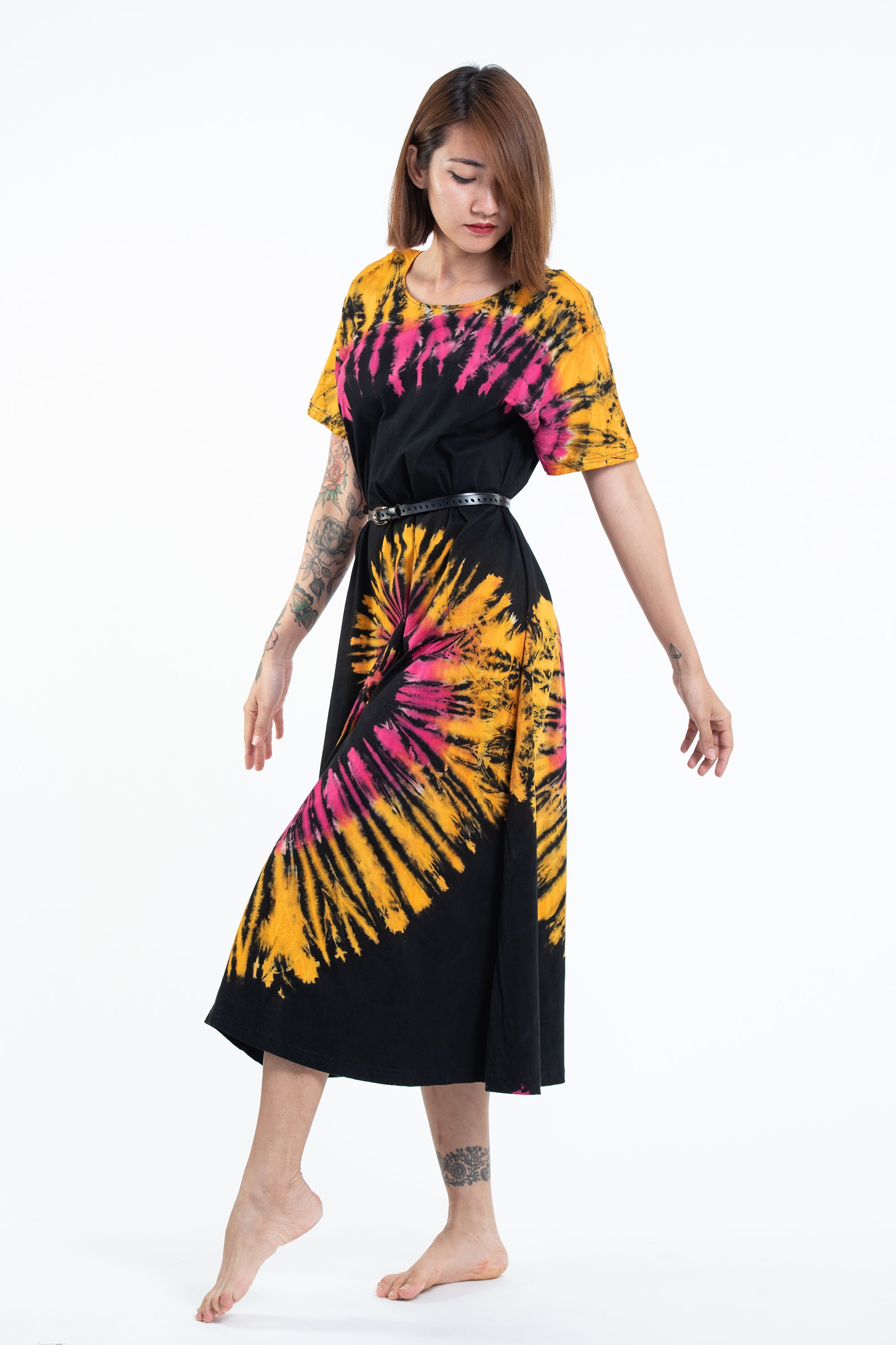 Tie Dye Loose Midi Dress in Festival Black