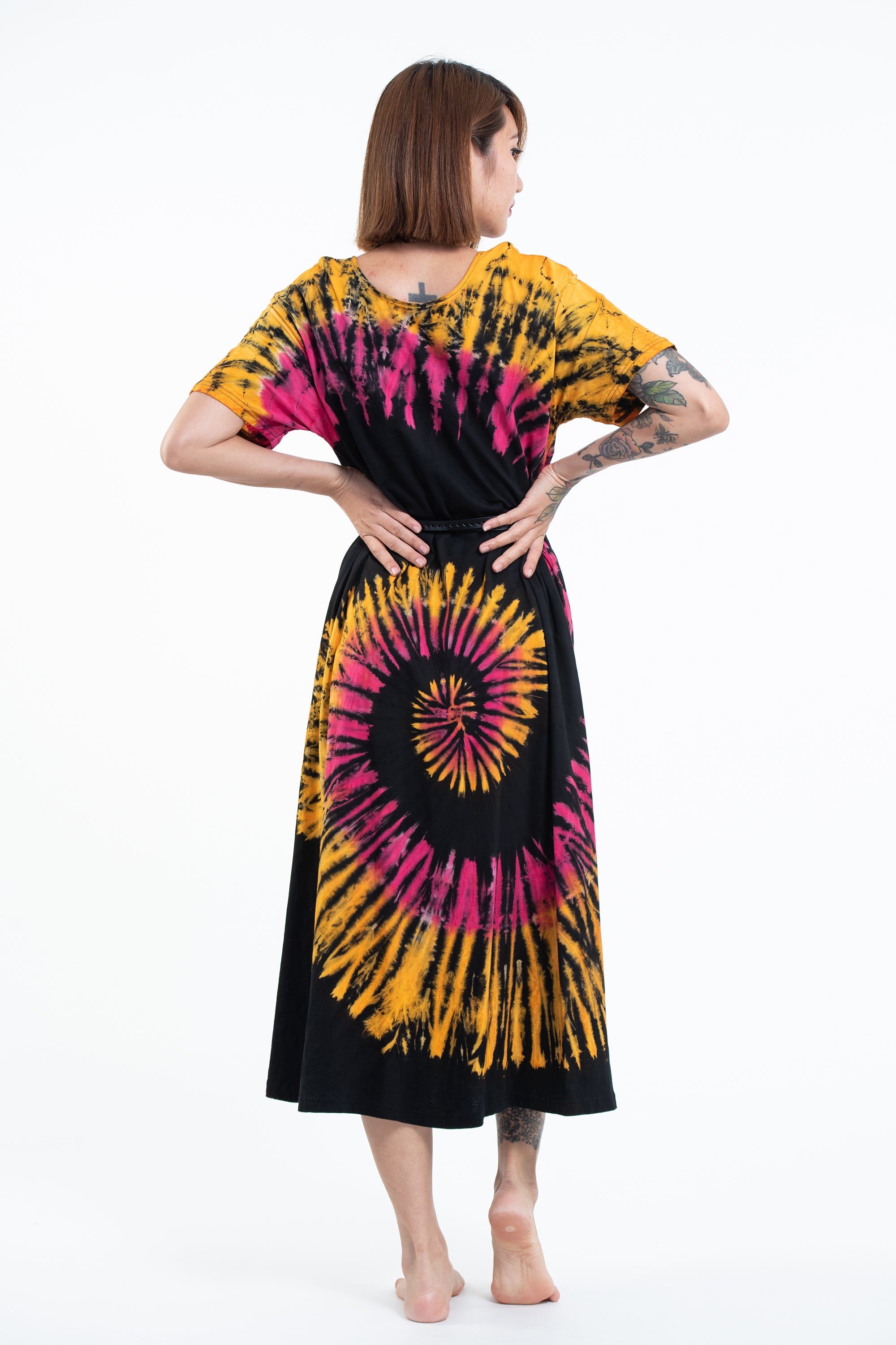 Tie Dye Loose Midi Dress in Festival Black