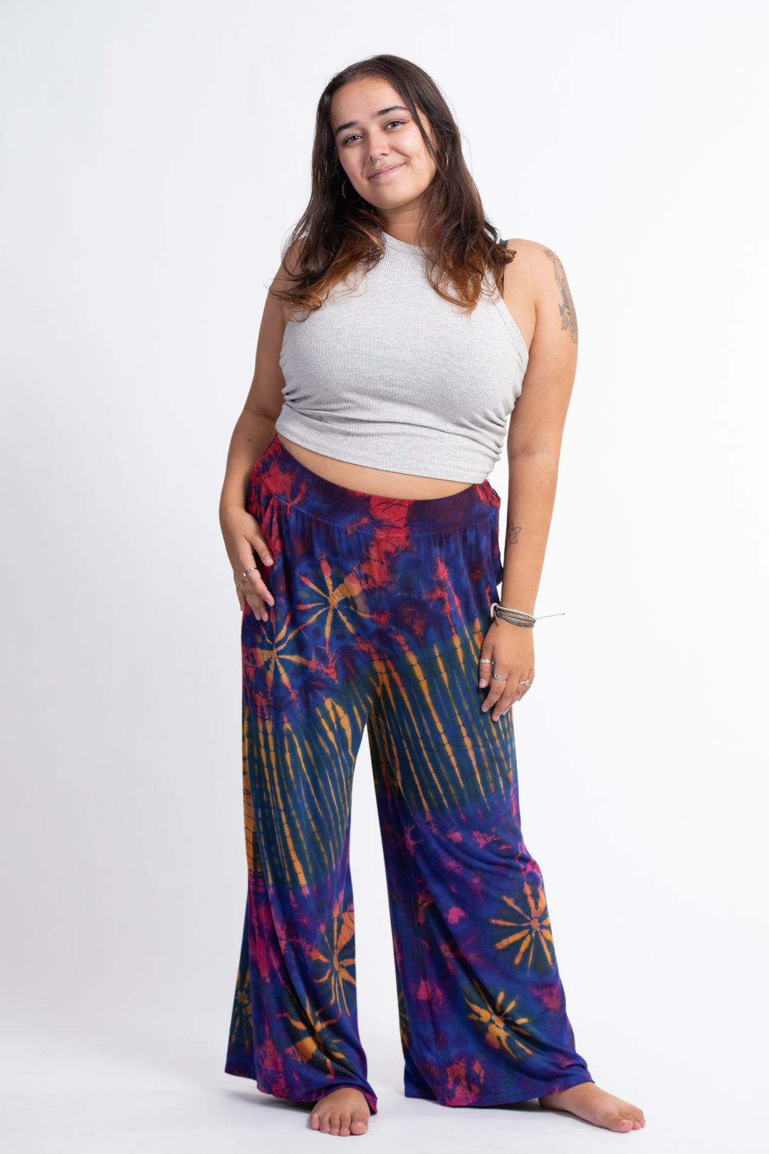 Vastraa Fusion Women Cotton Tie-Dye Wide-Leg Palazzo with Both Side Pockets