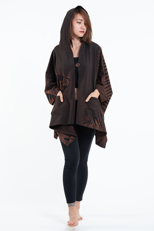 Tie Dye Cotton Hooded Poncho Jacket in Black 04