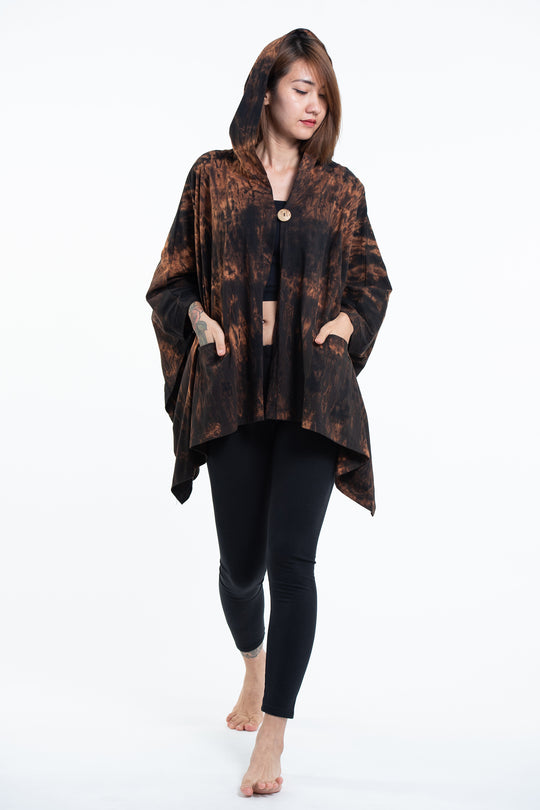 Tie Dye Cotton Hooded Poncho Jacket in Black 05
