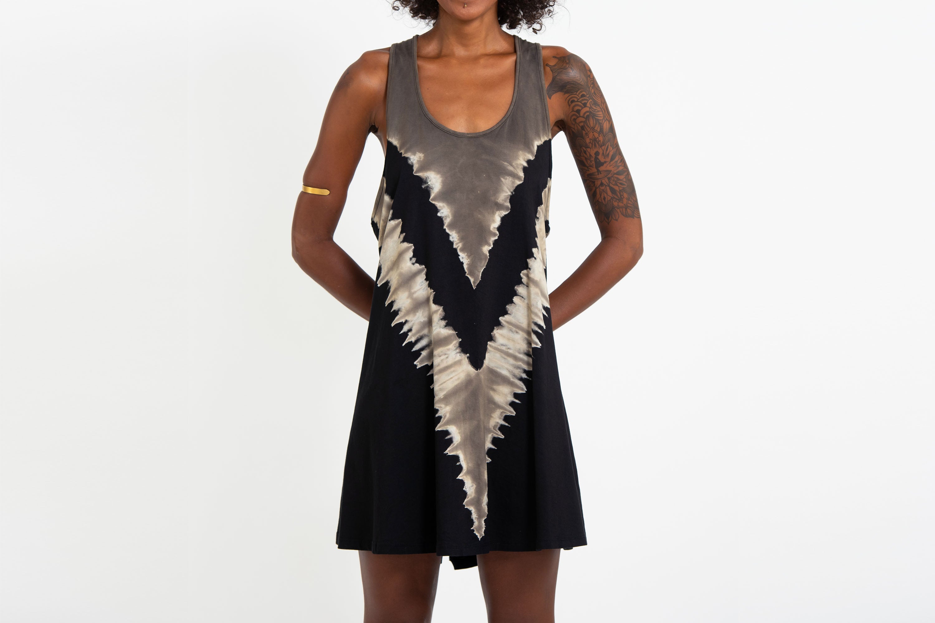 Tie Dye Cotton Tank Dress in Black 01