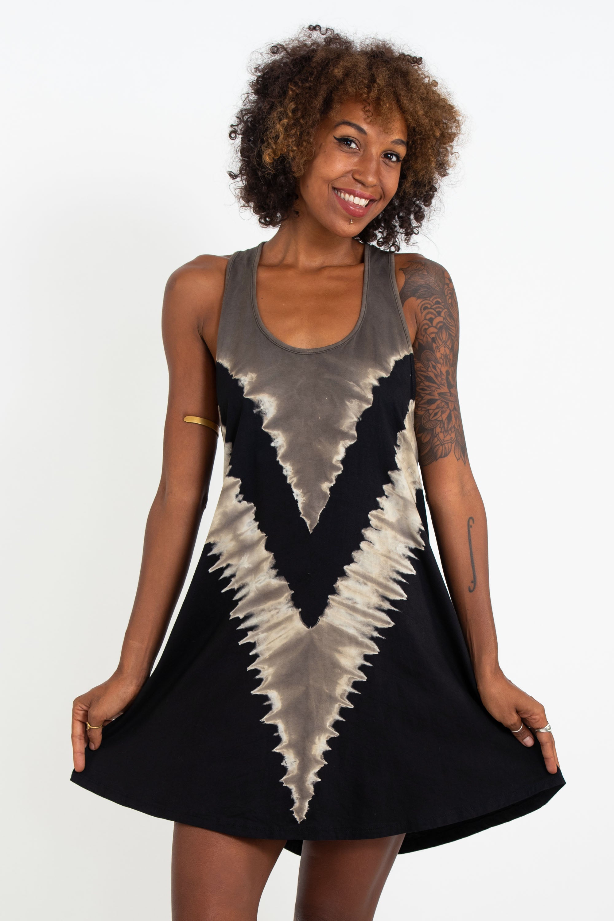 Tie Dye Cotton Tank Dress in Black 01