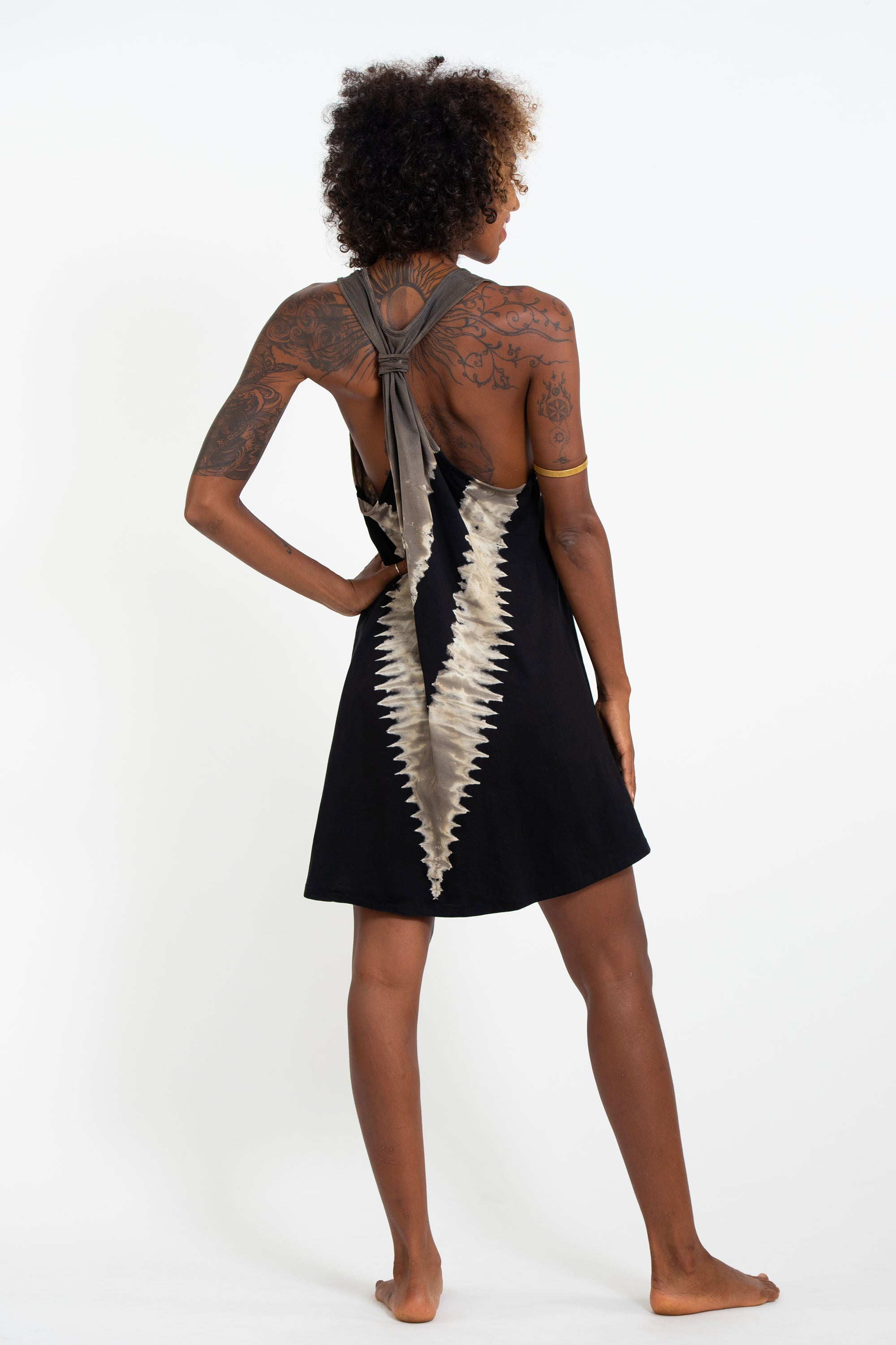 Tie Dye Cotton Tank Dress in Black 01