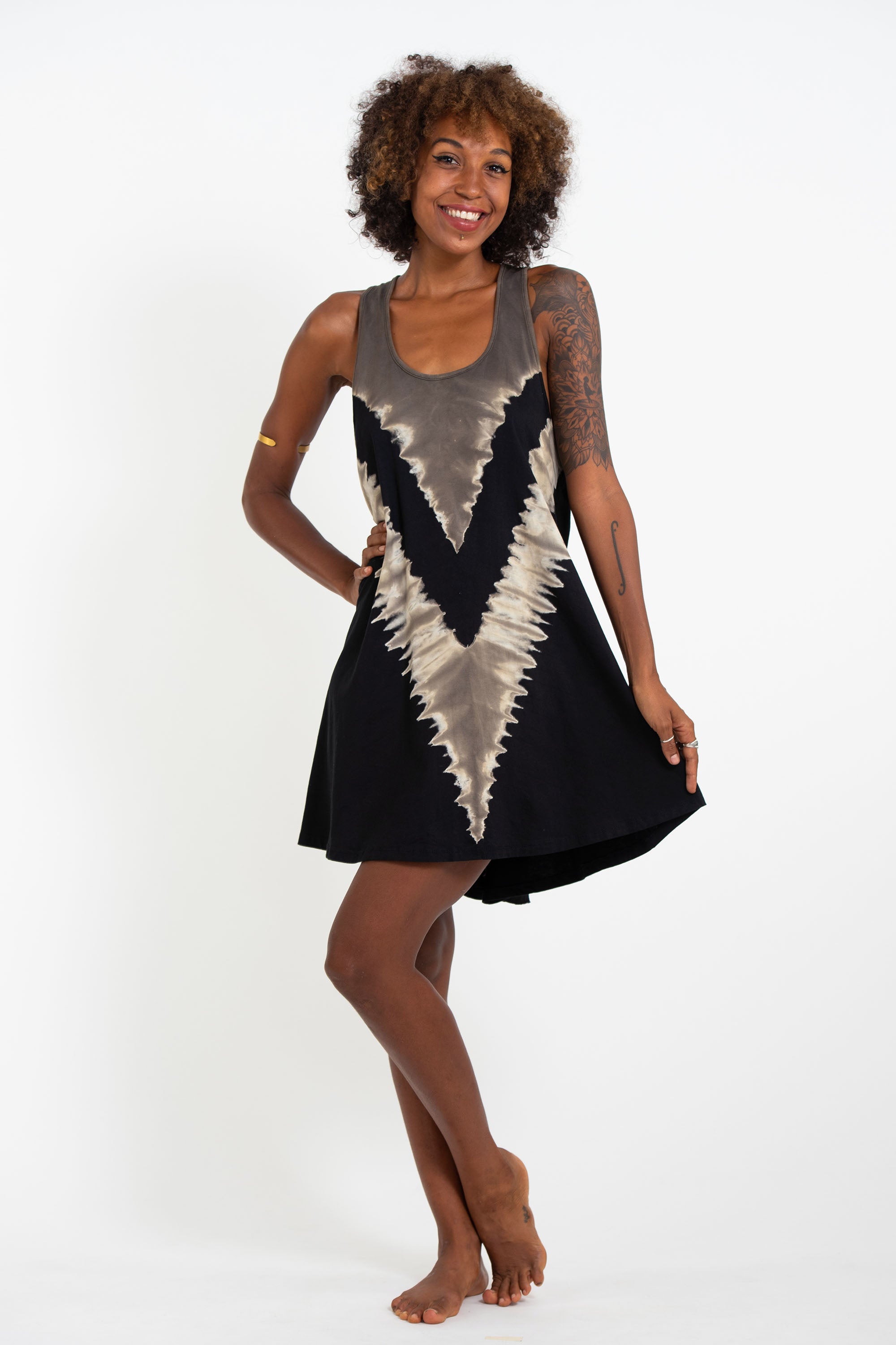 Tie Dye Cotton Tank Dress in Black 01