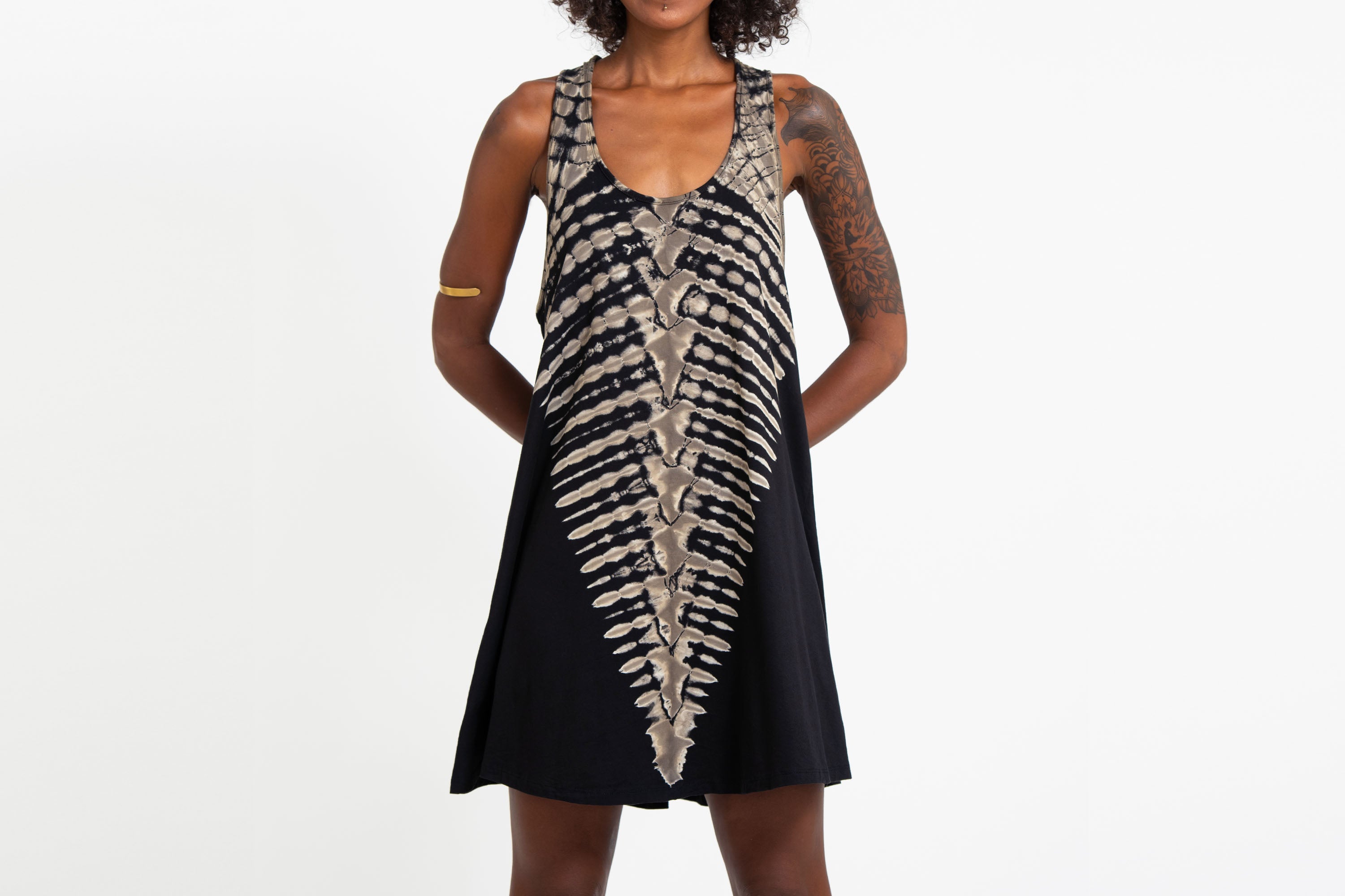 Tie Dye Cotton Tank Dress in Black 02