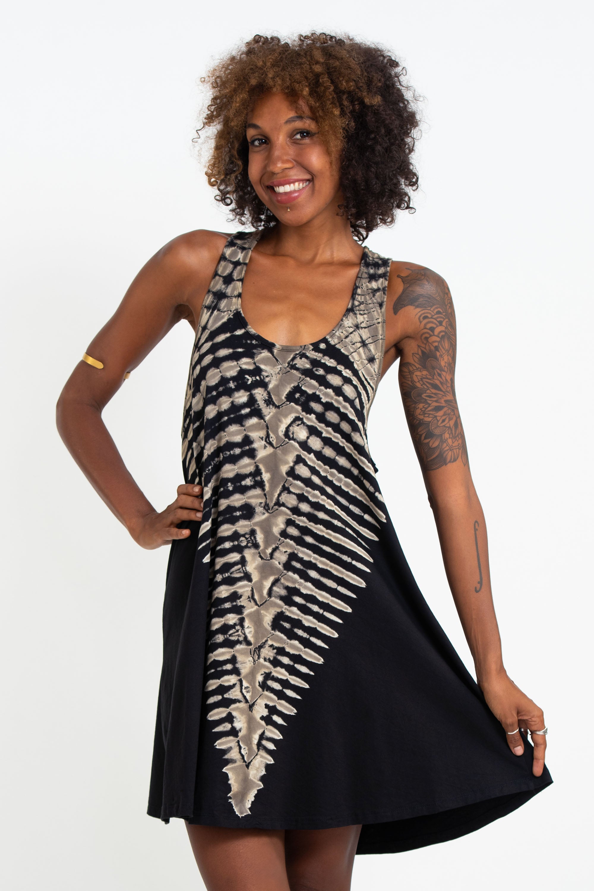 Tie Dye Cotton Tank Dress in Black 02