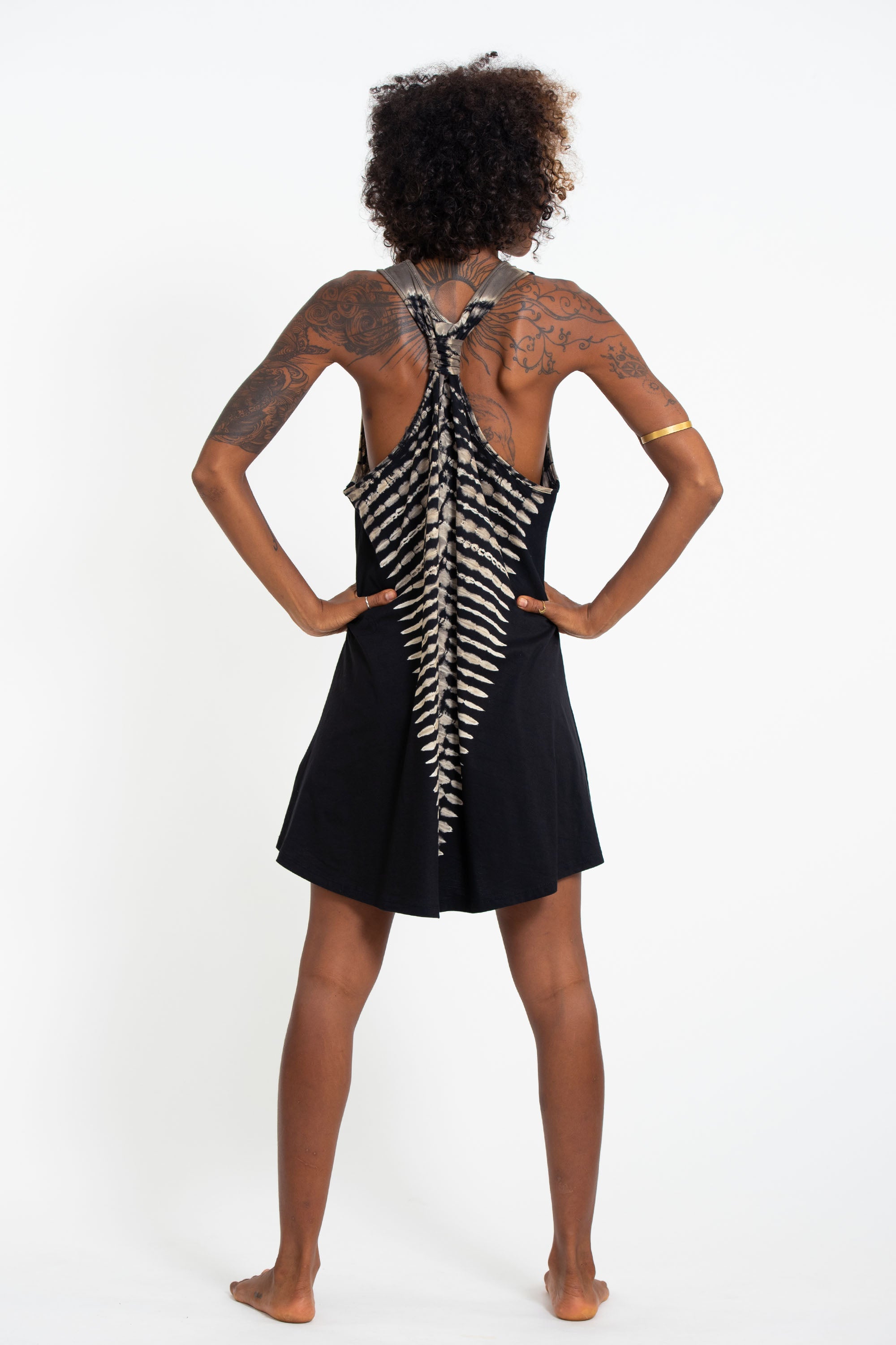 Tie Dye Cotton Tank Dress in Black 02