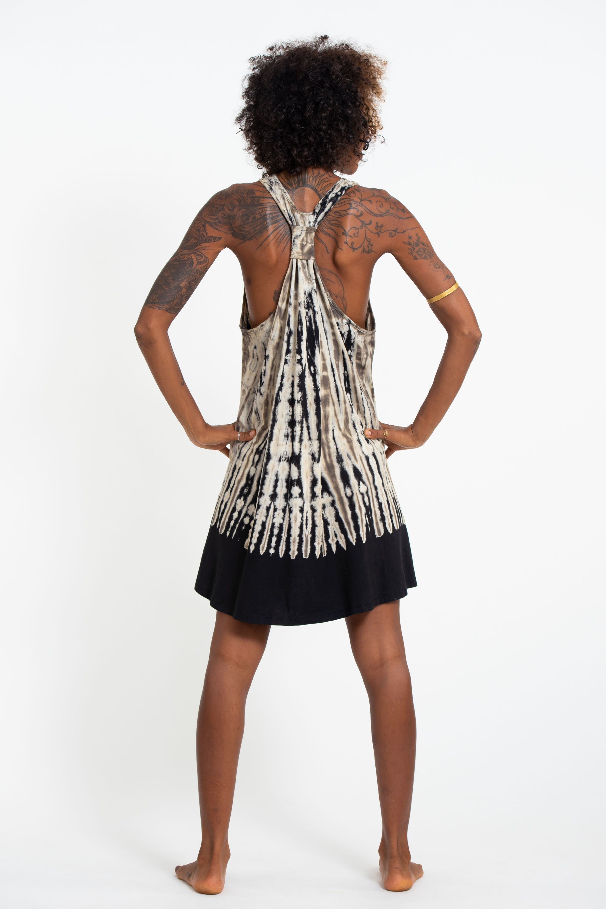Tie Dye Cotton Tank Dress in Black 03