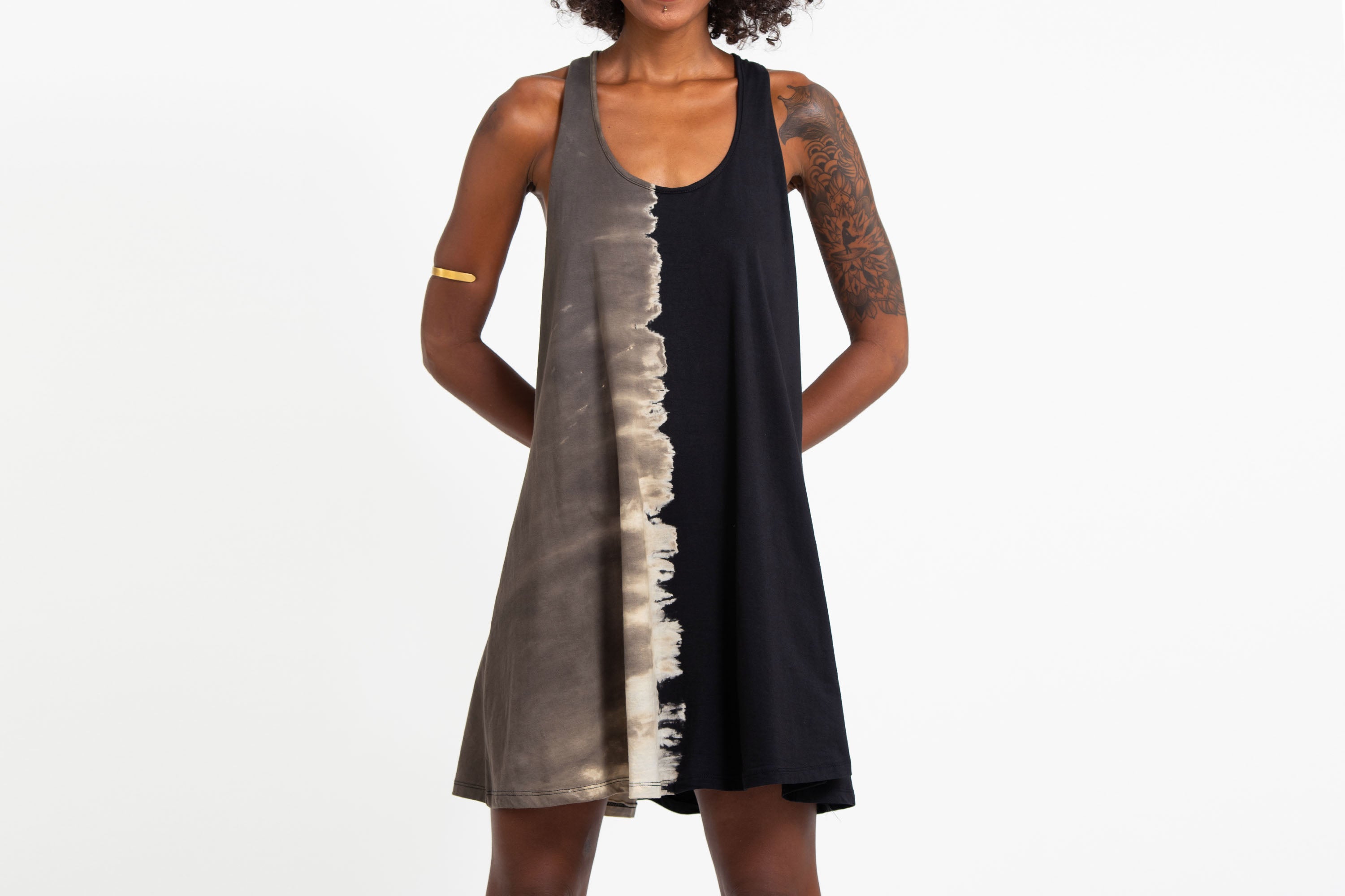 Tie Dye Cotton Tank Dress in Black 04