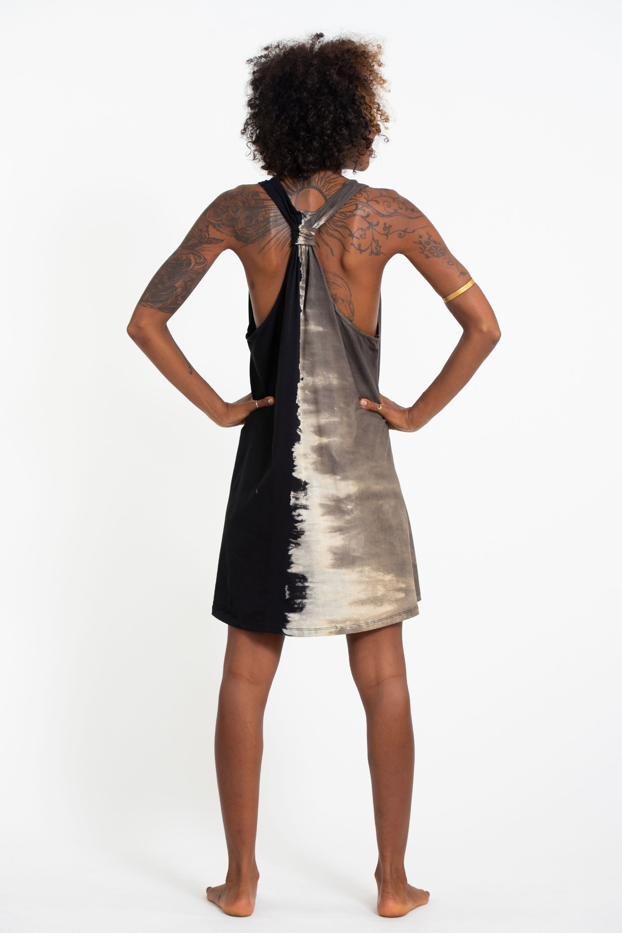 Tie Dye Cotton Tank Dress in Black 04