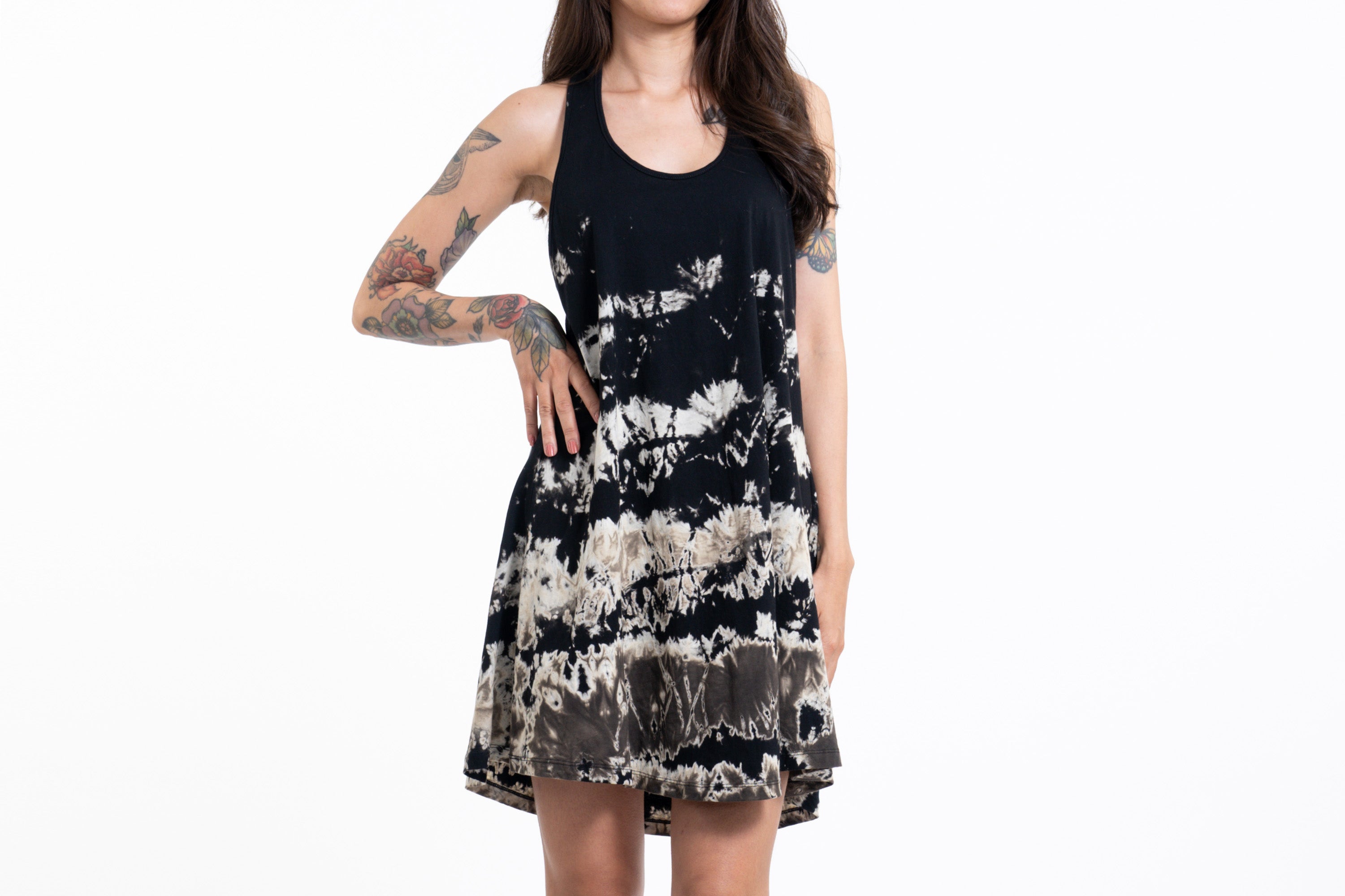 Tie Dye Cotton Tank Dress in Black 05